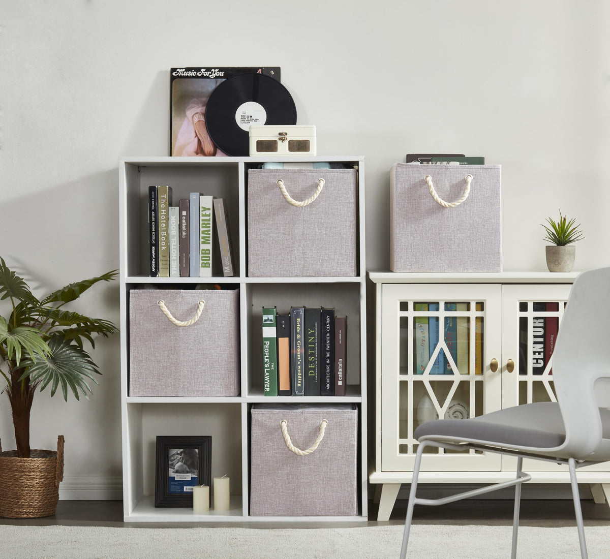 Mangata 3 Pack Storage Cubes for Shelves, Fabric Storage Boxes with Cotton Rope Handles Home Organization