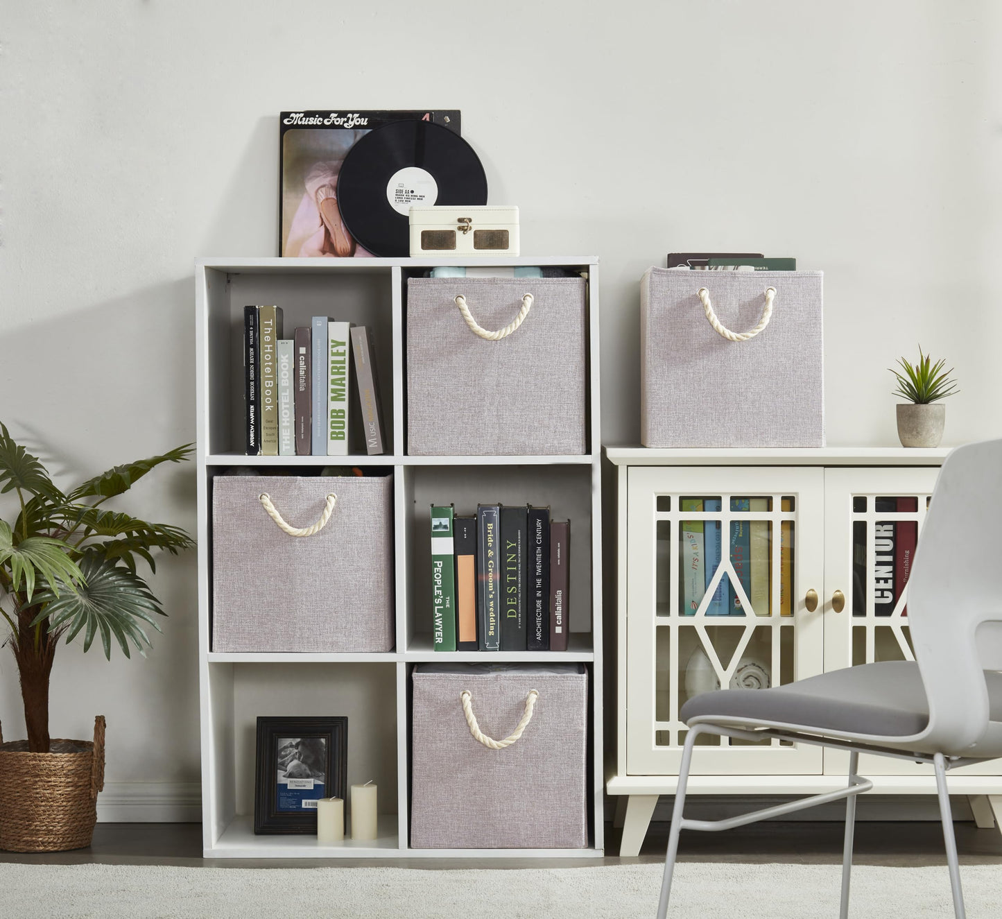 Mangata 3 Pack Storage Cubes for Shelves, Fabric Storage Boxes with Cotton Rope Handles Home Organization