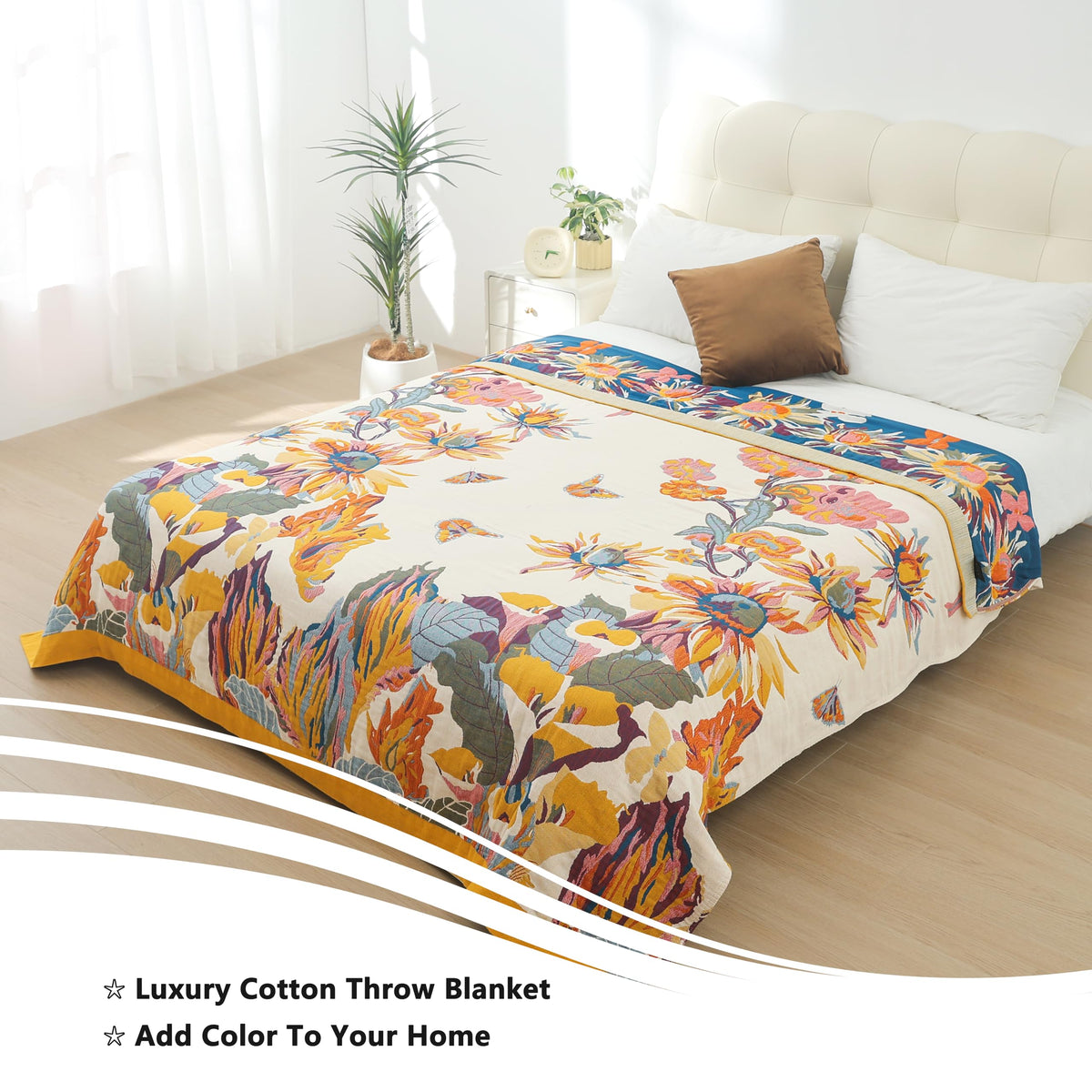 VANJOROY Double-sided Sofa Large Bed Throw Blanket, 100% Pure Cotton Soft Warm Bohemian Sofa Throw for 2 3 Seater,Armchair,Couch and