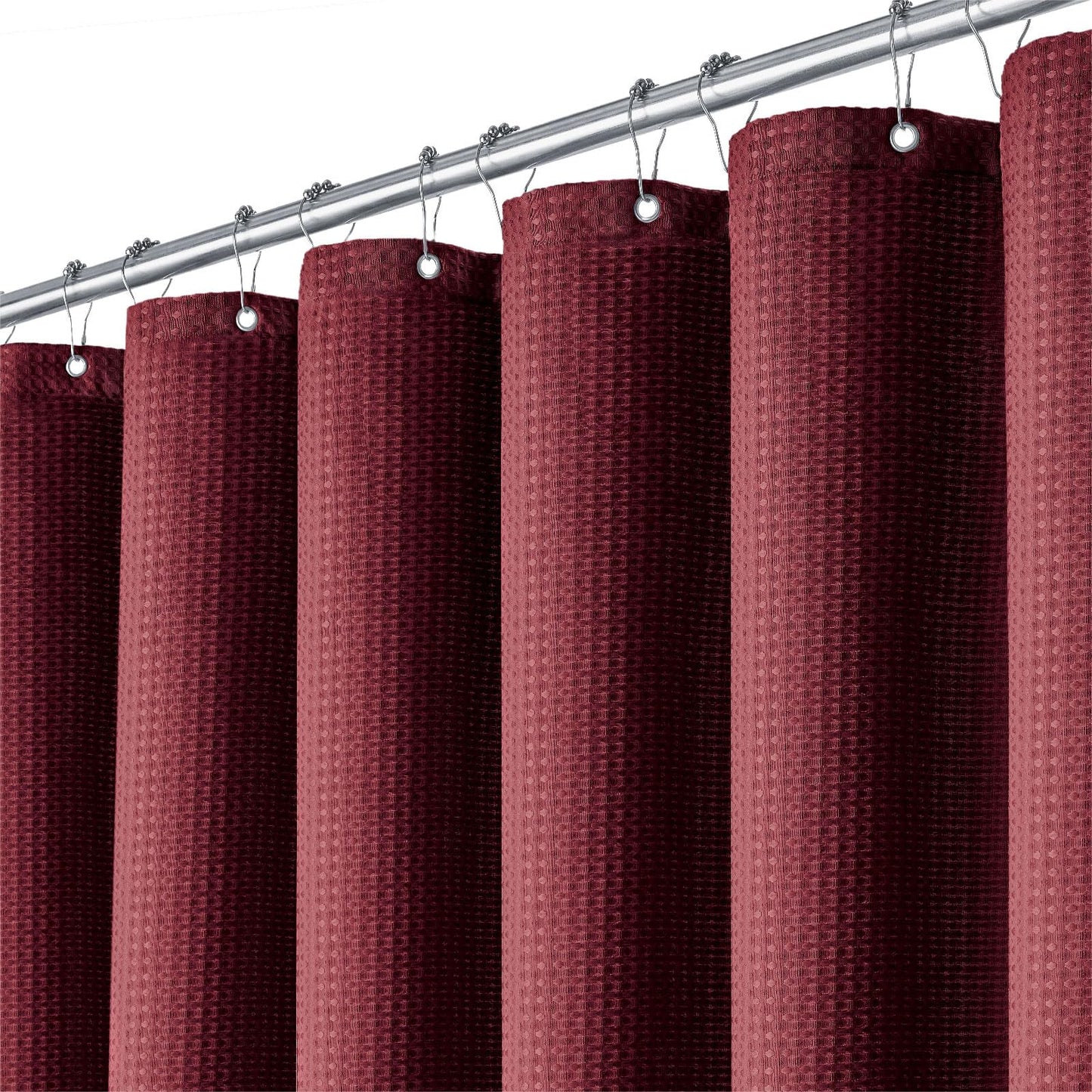 BTTN 182 x 200cm Long Waffle Shower Curtain, Red Extra Long Mould Proof Resistant Heavy Duty Fabric Wet room Bath Curtains, Waterproof Weighted Cloth