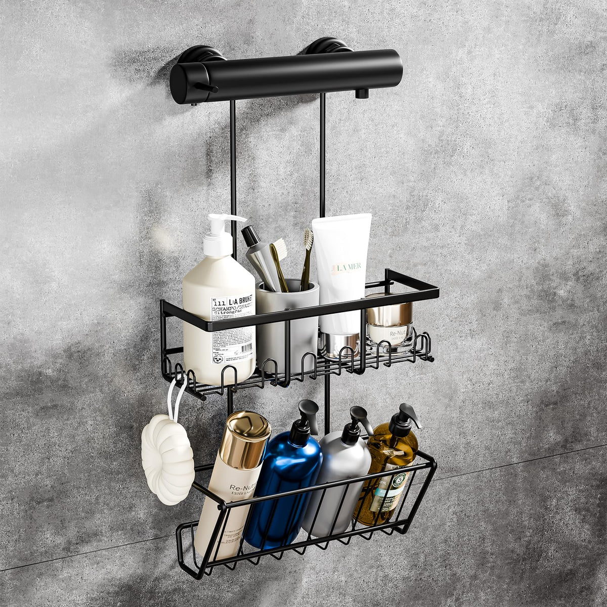 HouseUp Shower Caddy Hanging - Shower Shelf Basket No Drilling, Shampoo Holder for Bathroom Storage Rustproof, Black