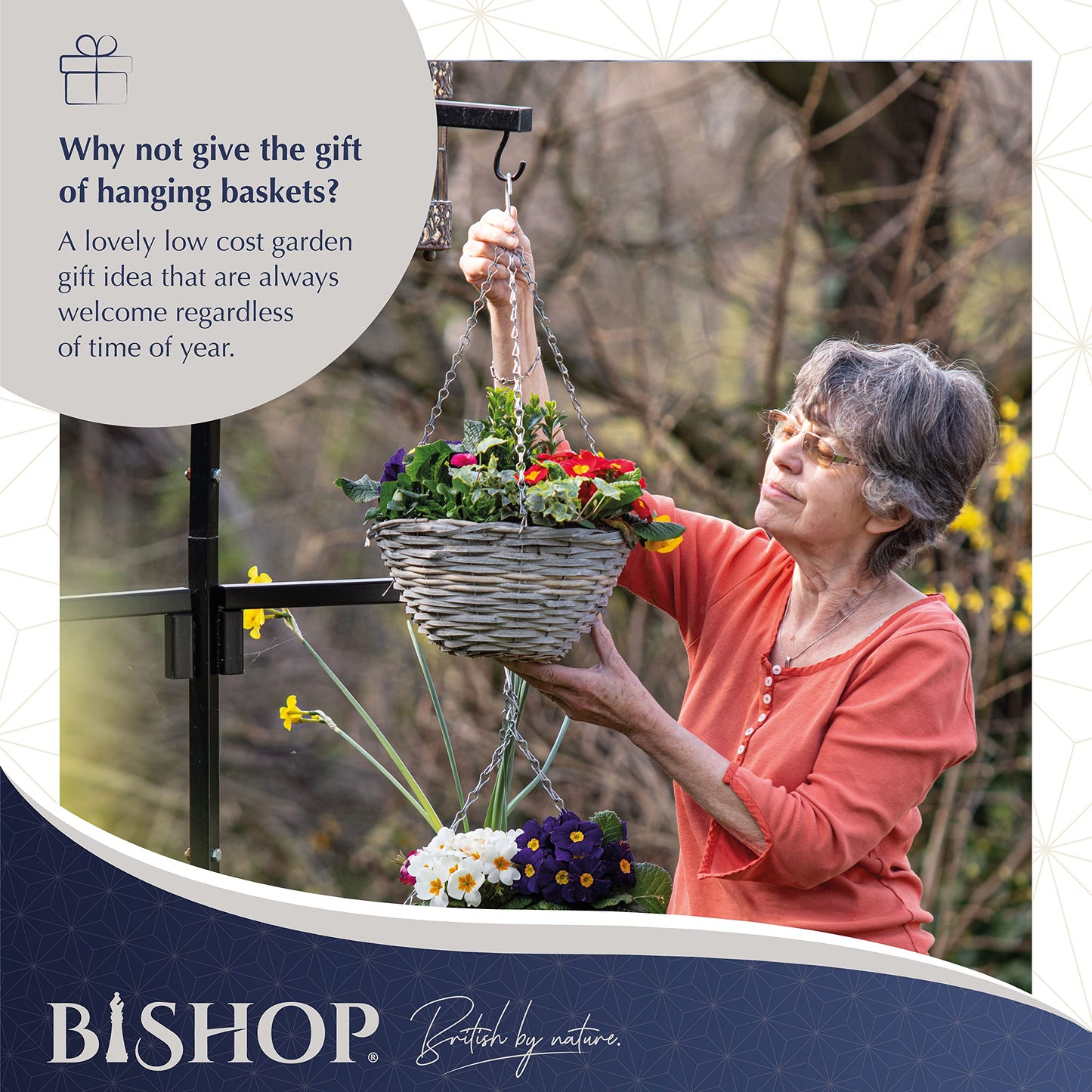 Bishop Rattan Hanging Baskets Outdoor ? Dark Wicker 12 inch Hanging Basket With Liner ? Perfect Gardening Gifts For Women ? Great Looking Garden