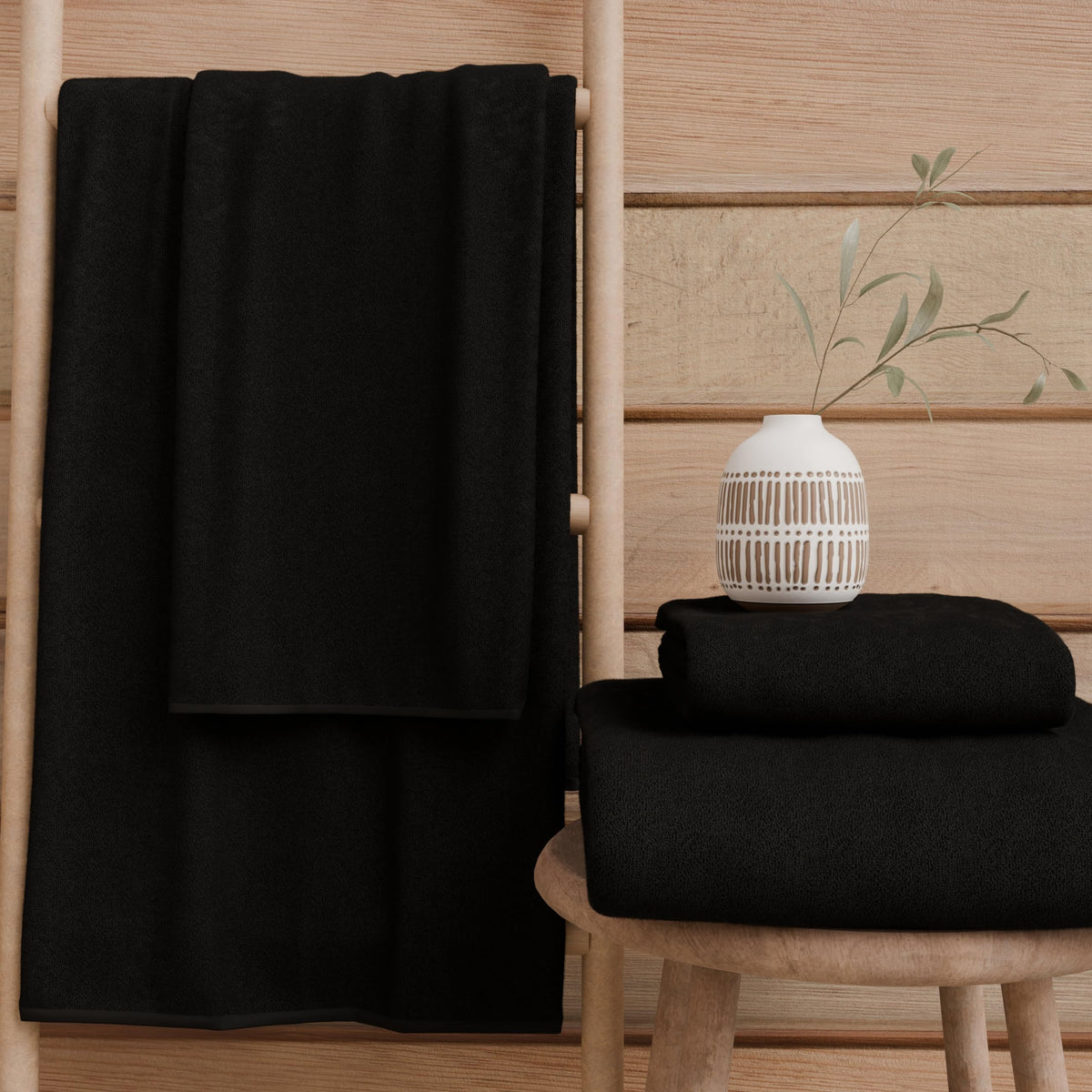 PETTI Artigiani Italiani - 100% Cotton Terry Bath Towels, 2+2 Towel Set, 4 Pieces 2 Face Towels and 2 Hand Towels, Black Towels