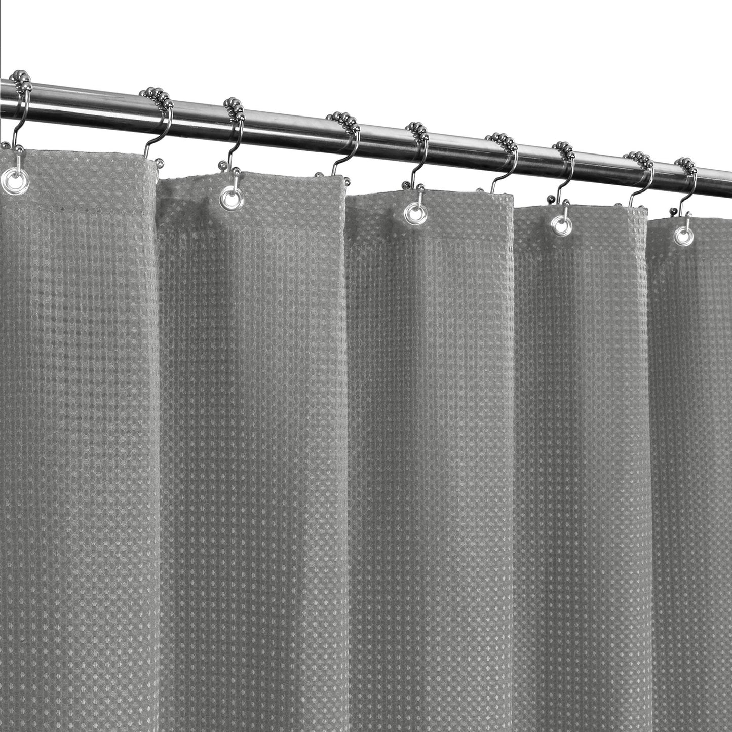 Short Shower Curtain Fabric with 66 inch Length, Waffle Weave, Hotel Luxury Spa, 230 GSM Heavy Duty, Water Repellent, Machine Washable, Gray Pique