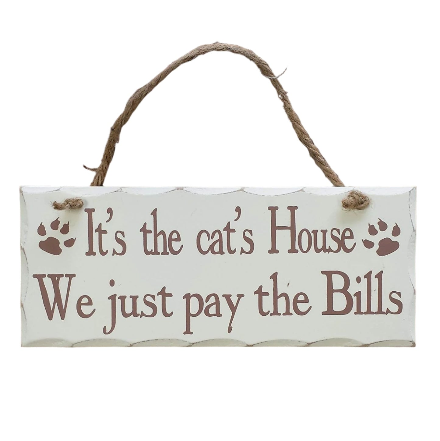 Rectangular Wooden Shabby White Distressed Wooden Wall Plaque on rope pet dog or cat lovers