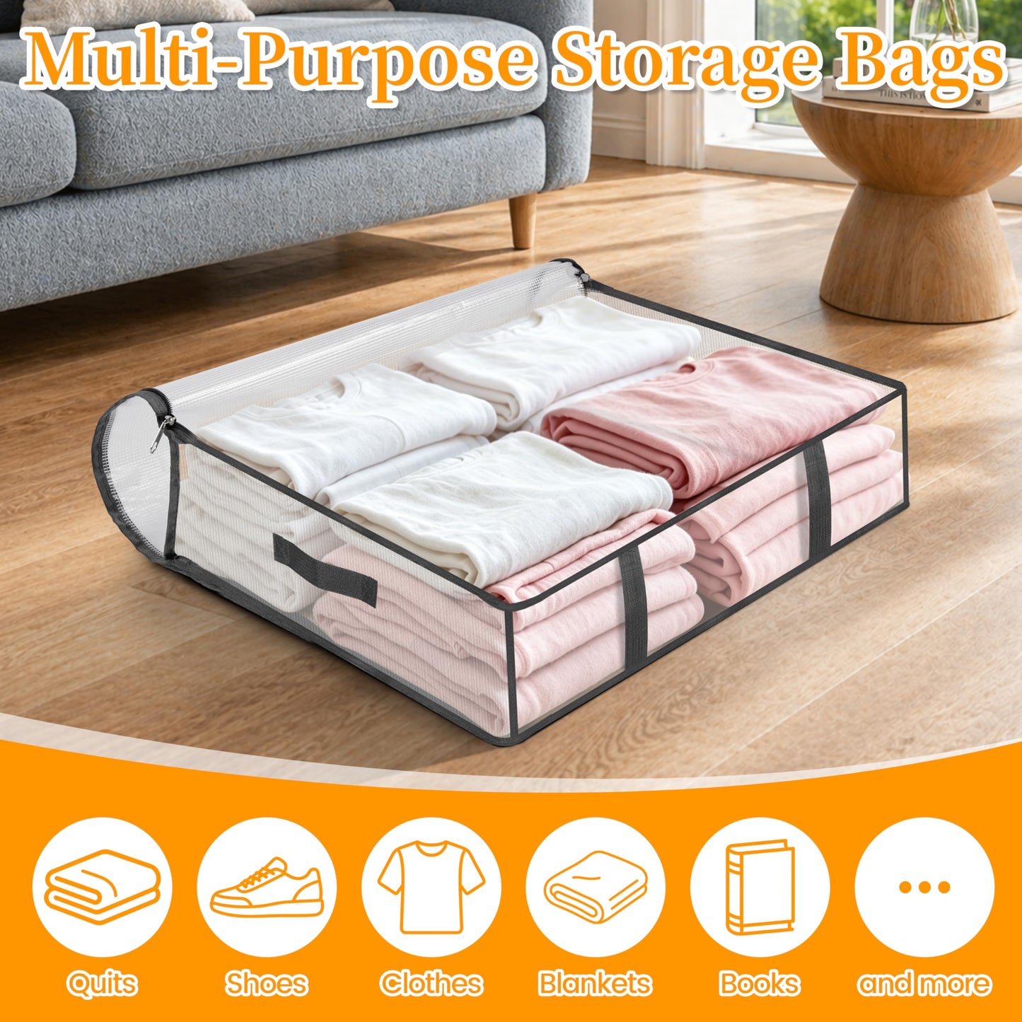 Averrex 3 pack 90L Storage Bags, Clear Under Bed Storage Box with Lids