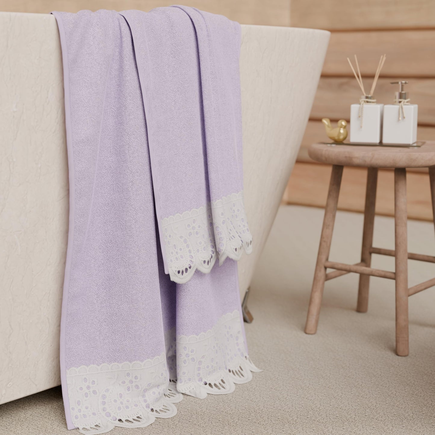 PETTI Artigiani Italiani - 100% Cotton Terry Bath Towels, 1+1 Towel Set, 2 Pieces 1 Face Towel and 1 Hand Towel, Lilac