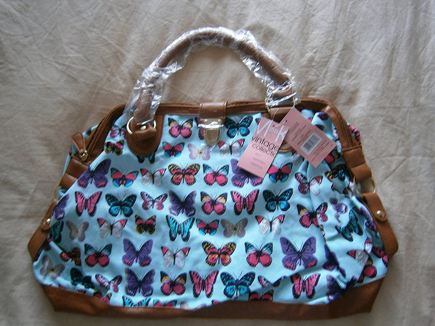 miss k vintage collection deisgner tote bag butterfly light blue design