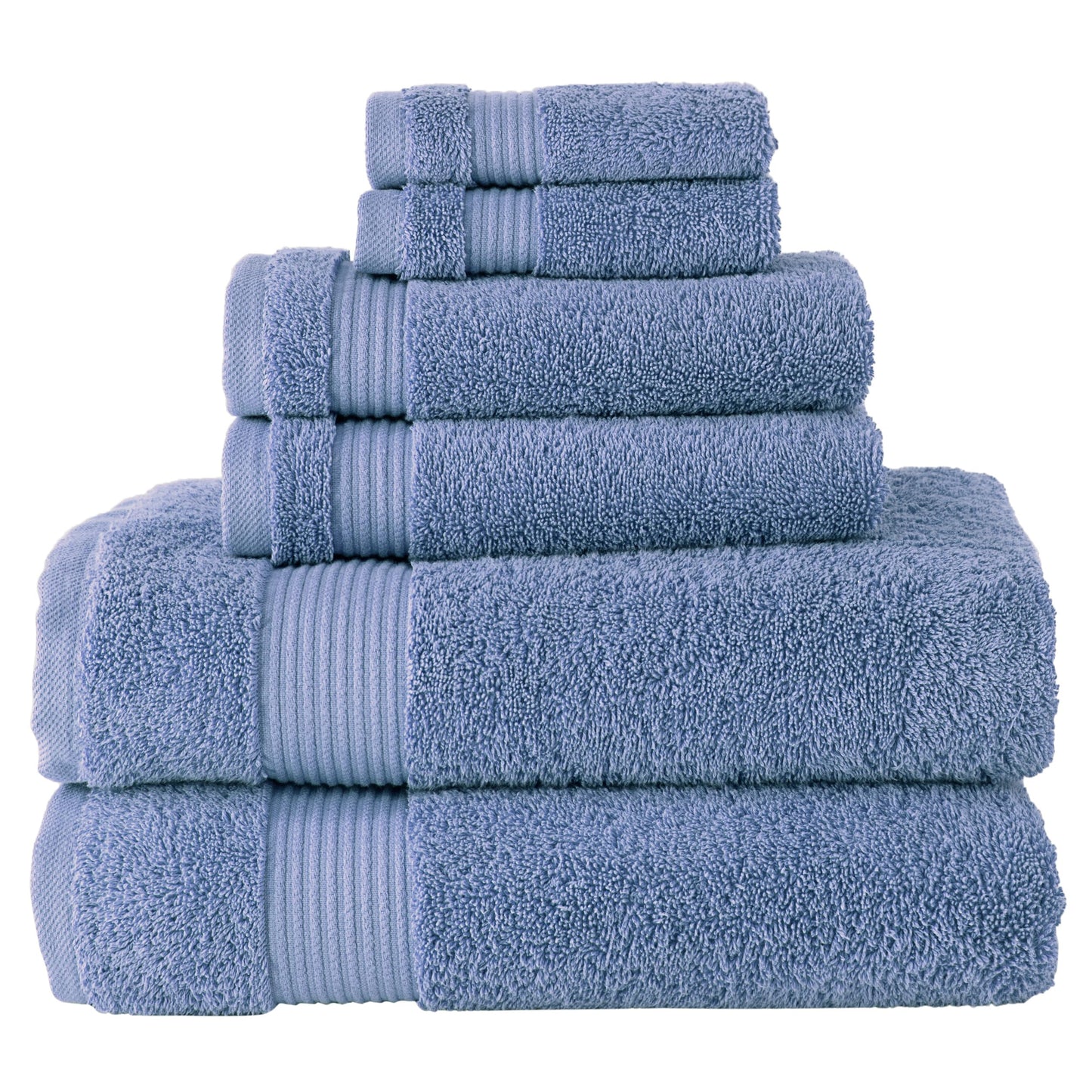 BERIBO Turkish Towel Set 100% Cotton (Serenity) 6 Pieces, 620gsm (Serenity Blue)