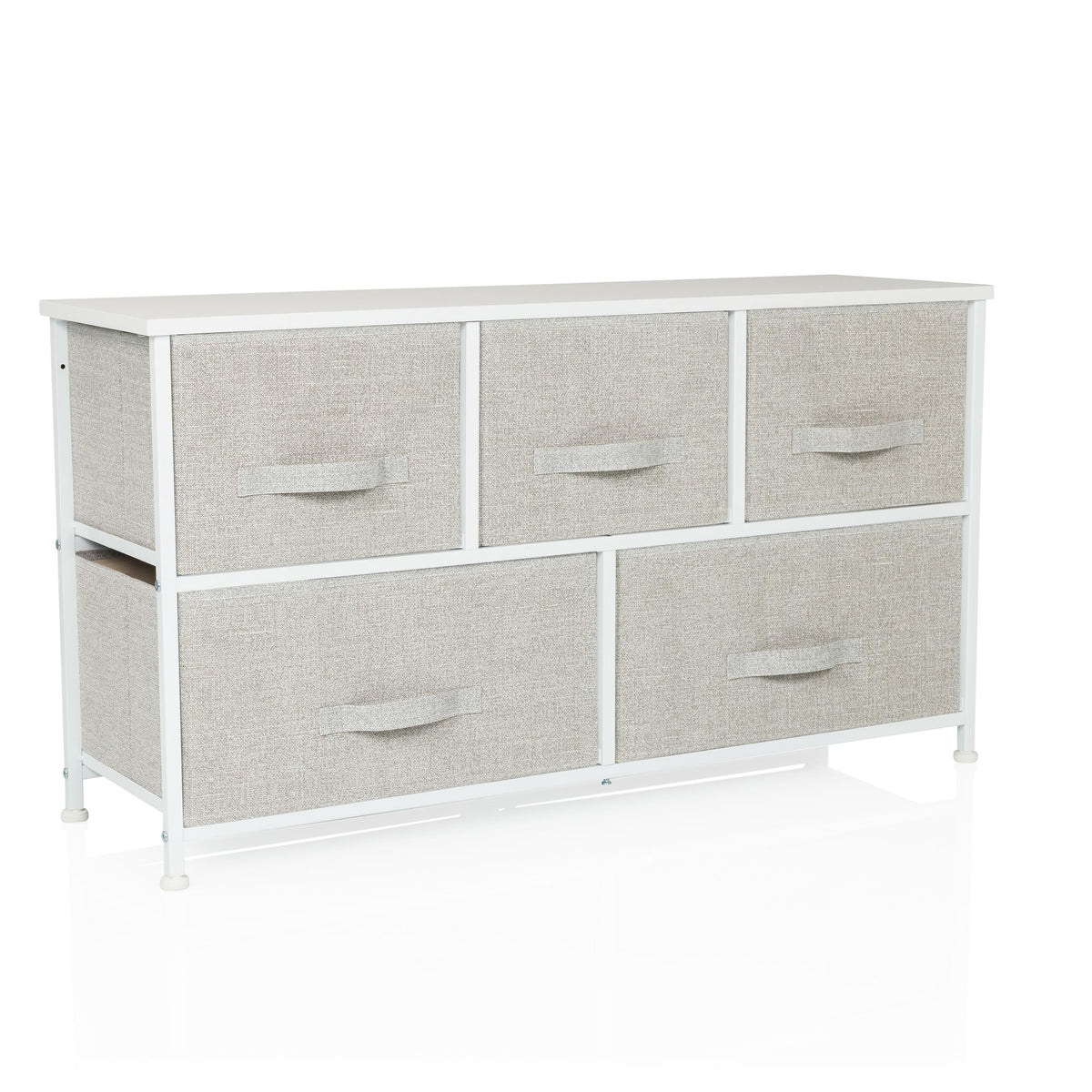 hjh LIVING Chest of drawers with 5 fabric drawers FOLDAR 100x30x55 cm Chest of drawers organizer, height-adjustable foot glides, metal frame, grey
