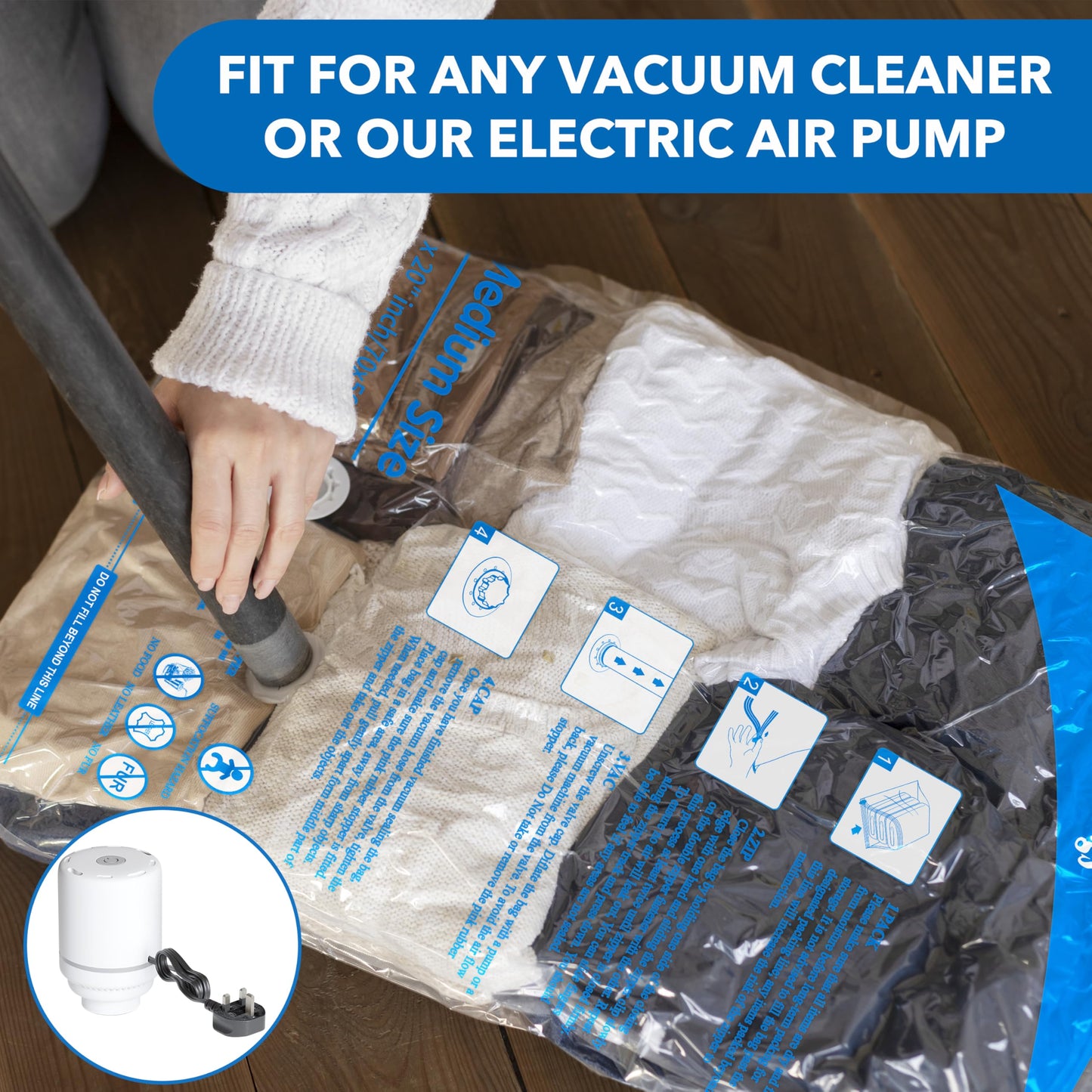 16 Pack Vacuum Storage Bags with Electric Air Pump,4 jumbo, 4 large, 4 midium, 4 small bags Airtight Compression Bags for Clothes, Pillows