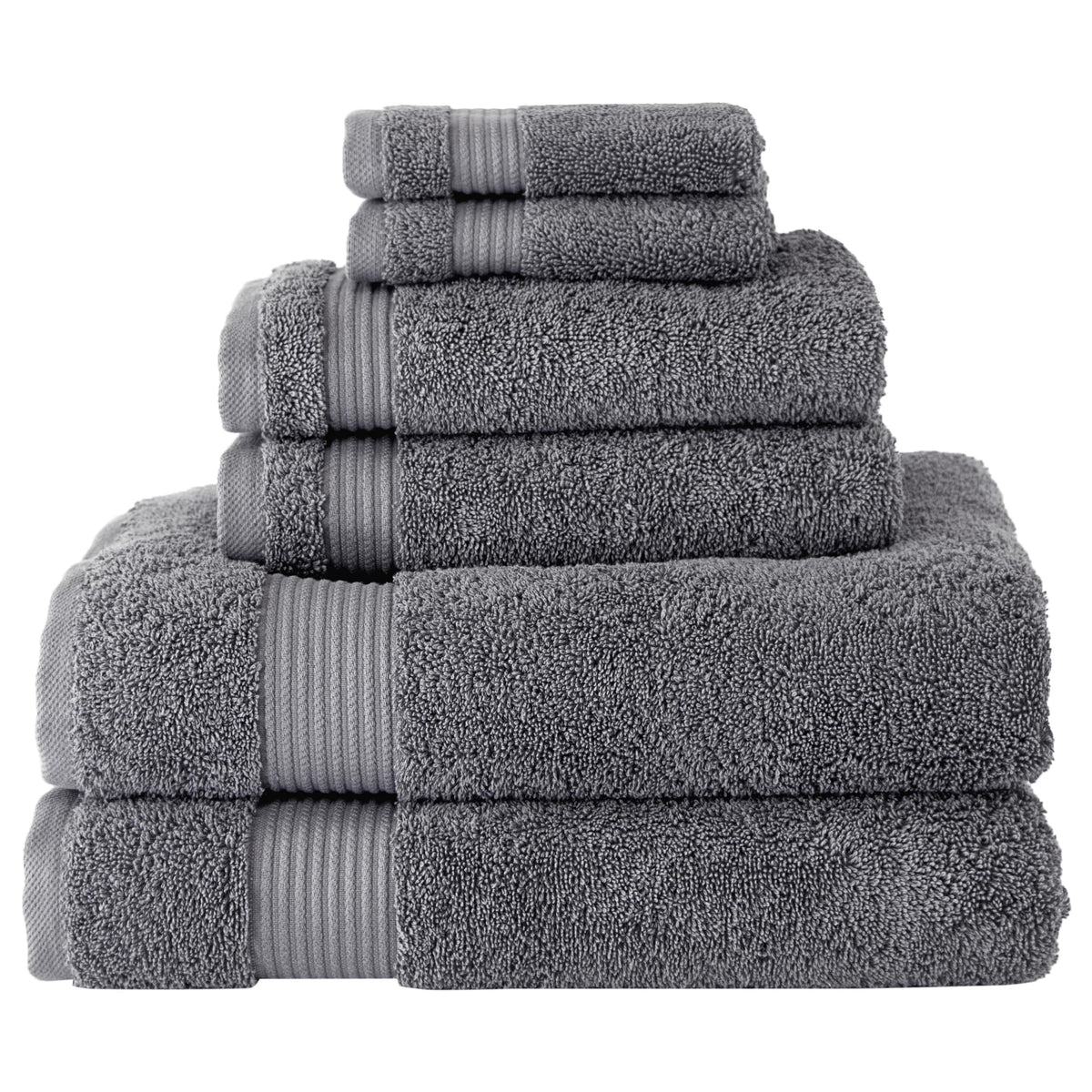 BERIBO Turkish Towel Set 100% Cotton (Serenity) 6 Pieces, 620gsm (Grey)