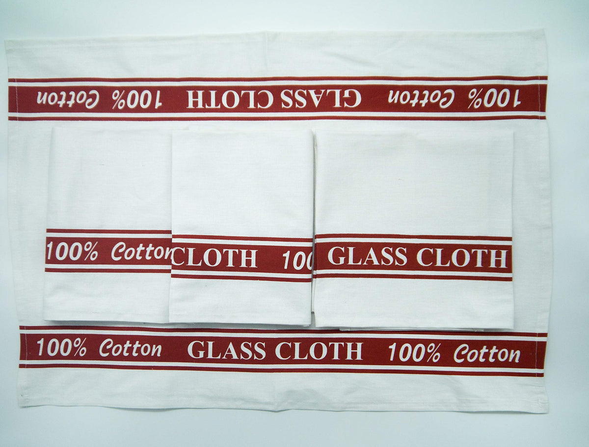 Lex's Linens Pack of 4 100% Cotton Glass Cloths/Glass Kitchen Towel/Glass Tea Towel/Catering Cloth/Bar Cloth (Red, 4)
