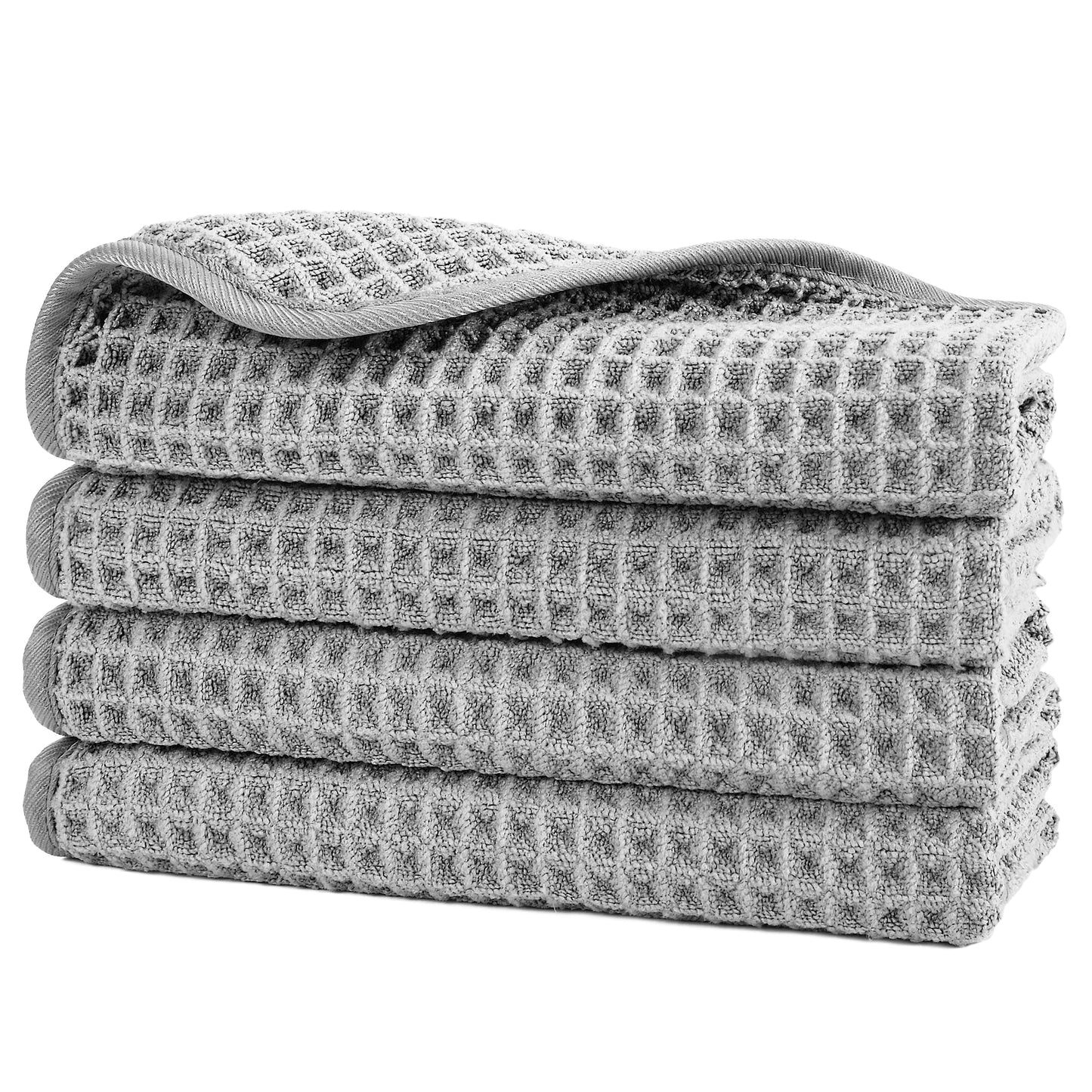POLYTE 430 gsm Microfibre Lint Free Washcloth Face Towel, 33 x 33 cm, 4 Pack (Beige, Waffle Weave)