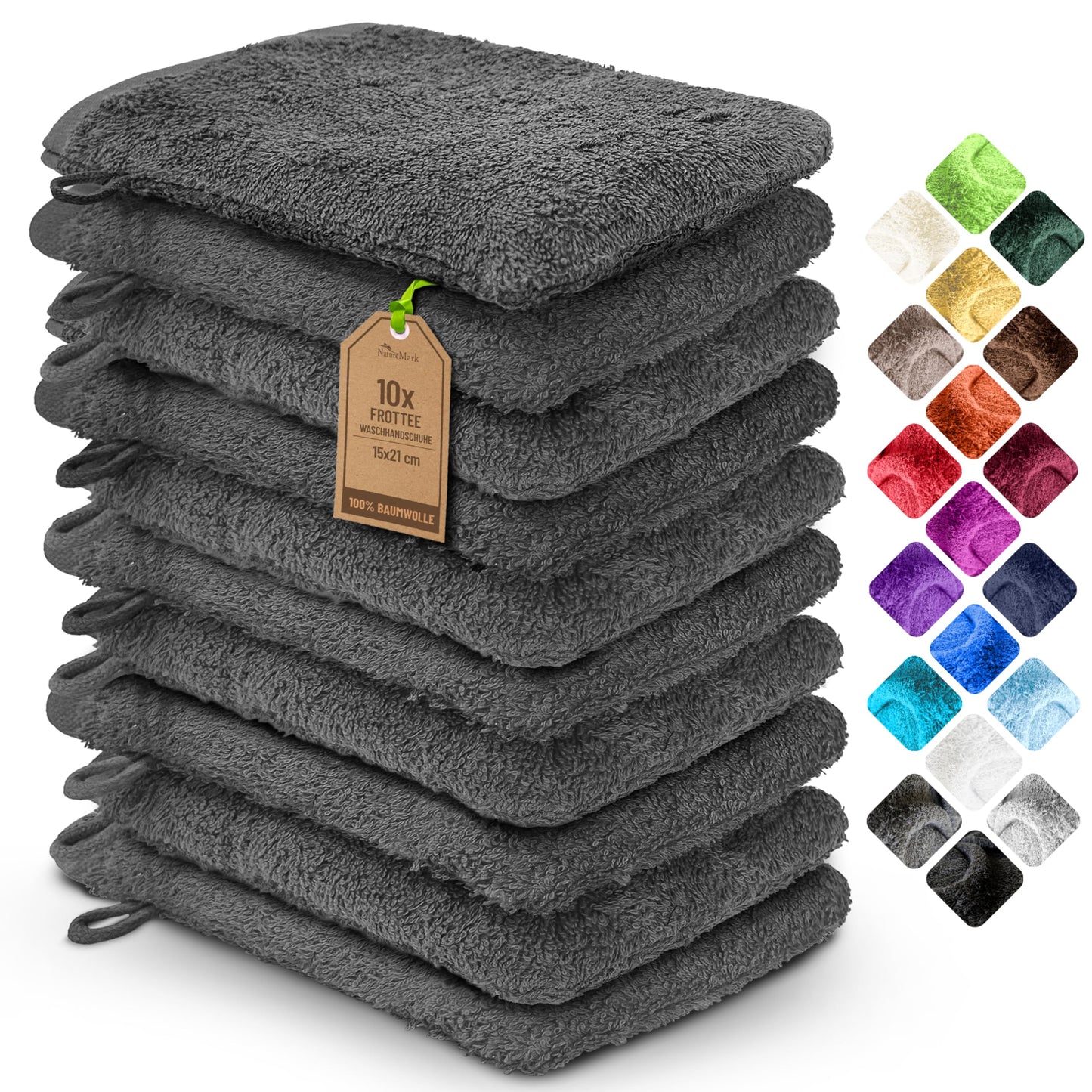 NatureMark 10 Bath Gloves, Anthracite Gray, Pack of 10-15 x 21 cm