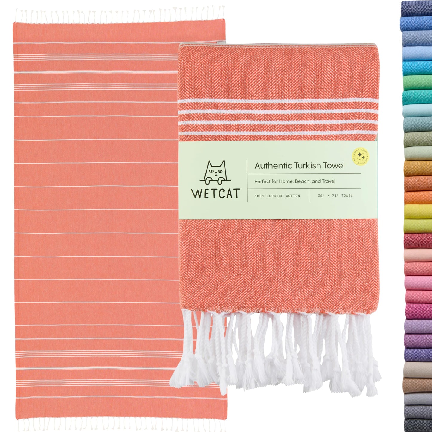 WETCAT Turkish Beach Towel Oversized 38x71 100% Cotton Sand Free Quick Dry Swim Extra Large Light Travel for Adults Gifts Accessories - Dark Coral