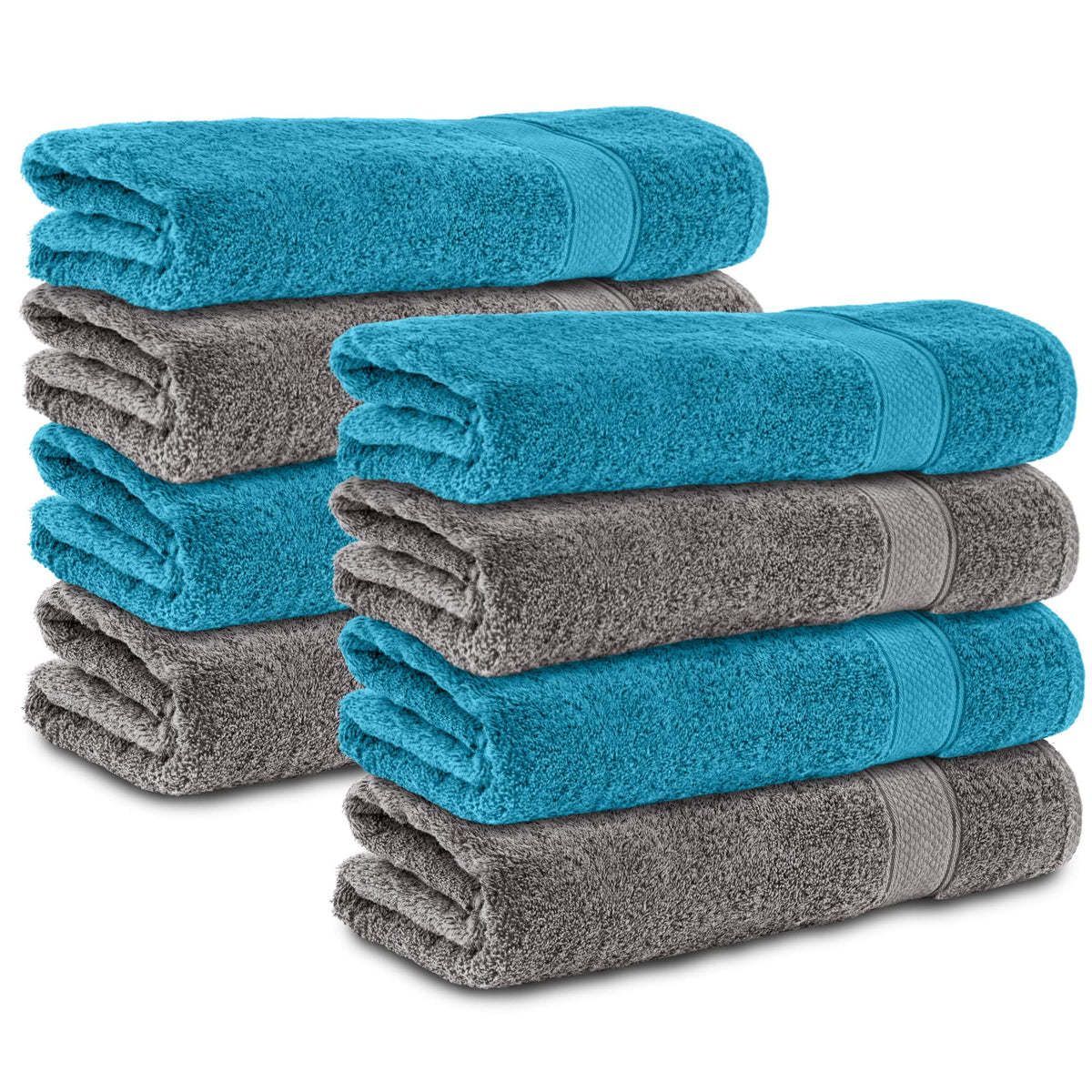 Komfortec Set of 8 Hand Towels 50 x 100 cm 100% Cotton 470 g/m? Terry Cloth Soft Anthracite Grey/Turquoise