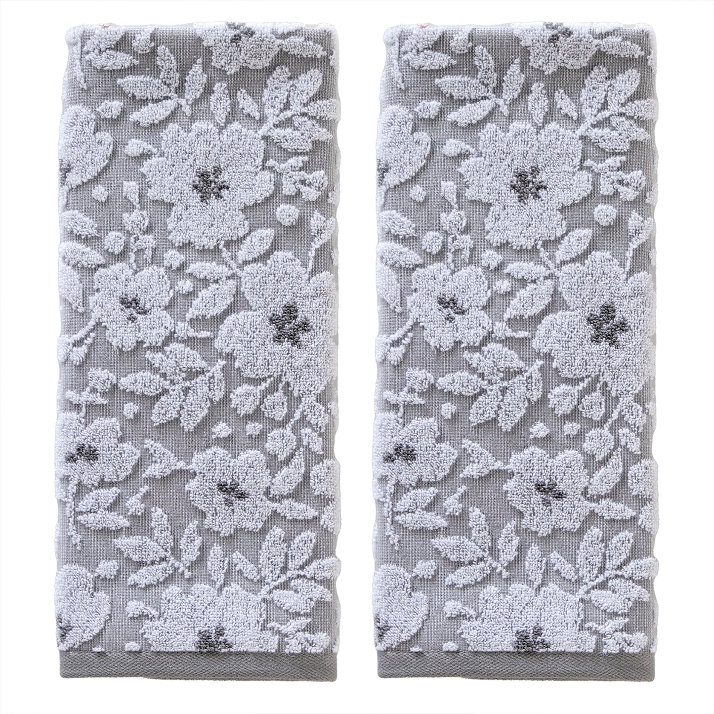 SKL Home Floral Jacquard Hand Towel Set, Gray, 2 Count