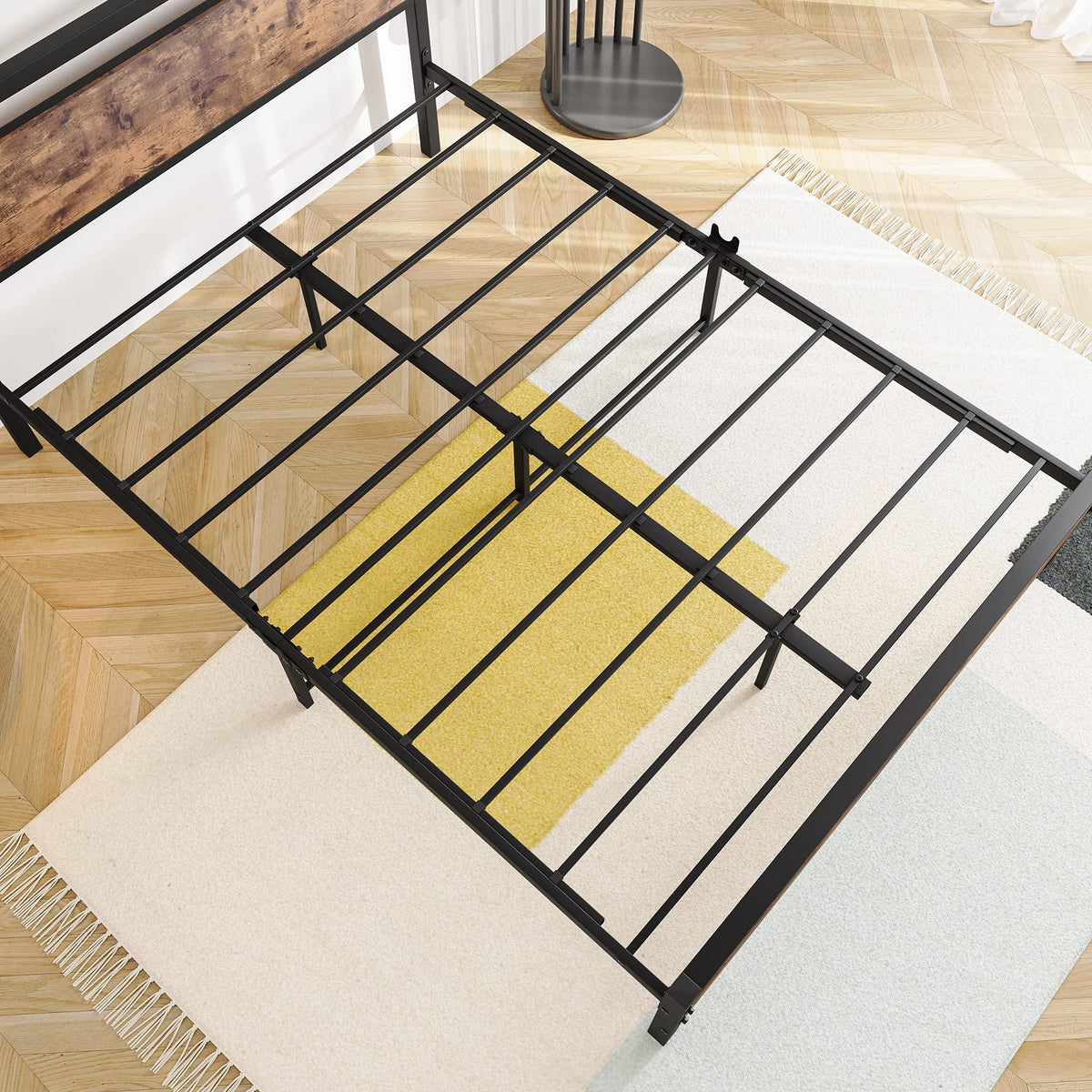 BOFENG Double Bed Frames with Wood Headboard,Heavy Duty Metal Platform Bed Frame Double Bed No Box Spring Needed,Mattress Base/Under Bed