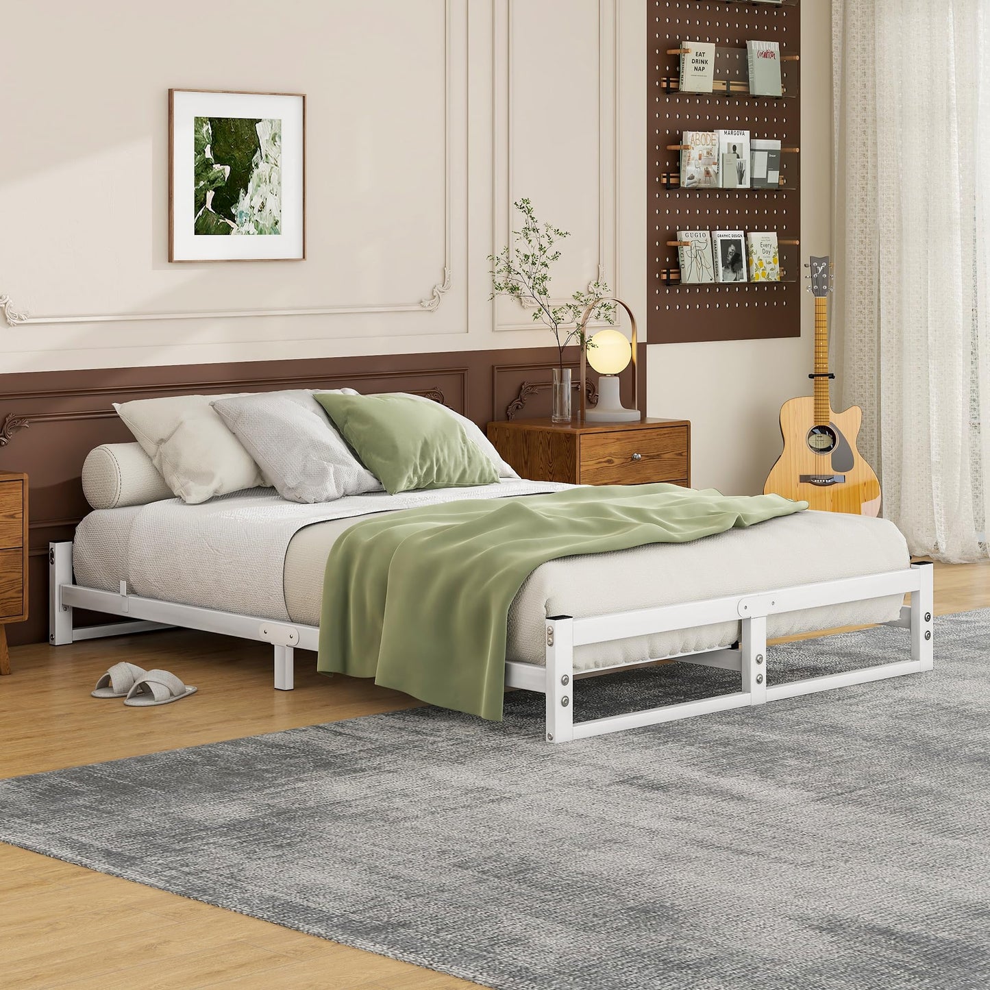 VECOCHO Double Bed Frame,4ft6 Floor Bed Frame Double Bed Base with Reinforced Steel Slats,Metal Platform Low Bed Double135x190cm,Mattress Base No Box