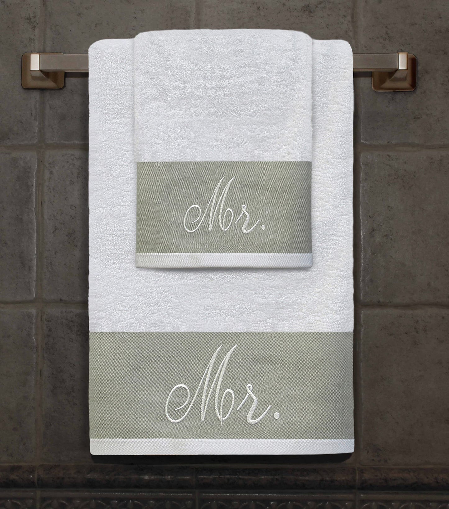 Premium Hotel & Spa Mr 2 Piece Towel Set - Perfect for Wedding, Anniversary, Engagement - 1 Bath and 1 Hand Towel 100% Cotton Luxurious Embroidered