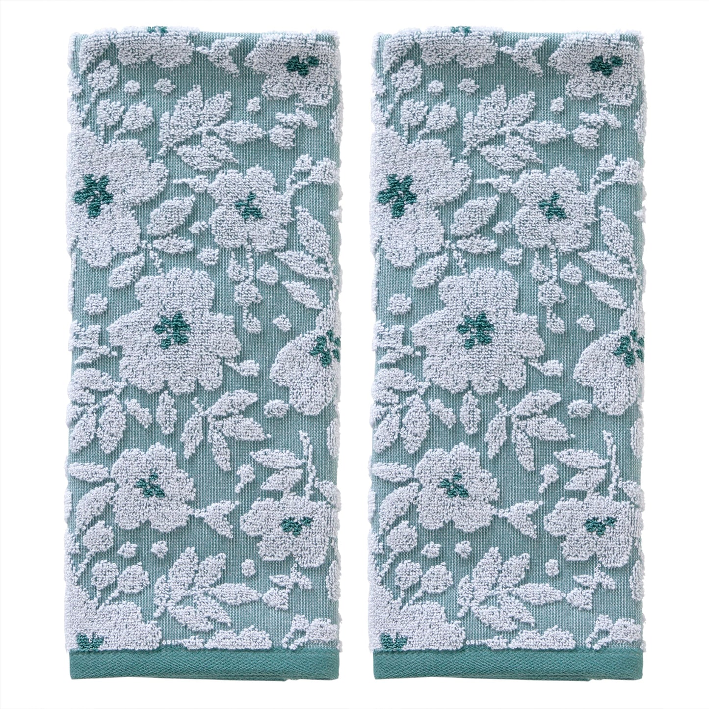SKL Home Floral Jacquard Hand Towel Set, Moss Green, 2 Count