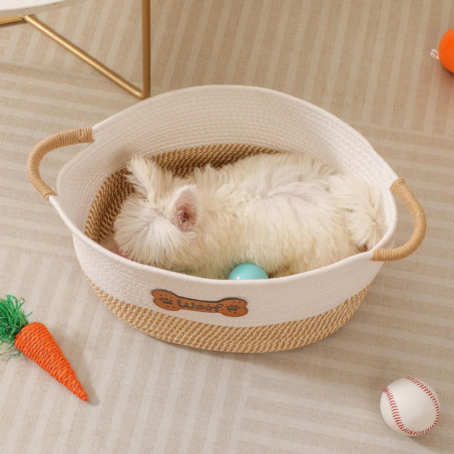 Dog Toy Basket, Dog Toy Box Organizer Baskets, Woven Cotton Rope Pet Puppy Dogs Toy Bin With Handle