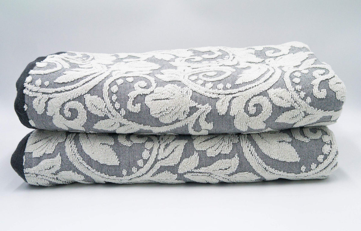 Lex's Linens Jacquard Floral Embossed Bath Towel Grey