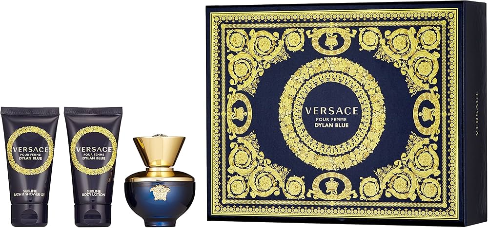 Versace Pour Femme Dylan Blue Gift Set 50ml EDP + 50ml Body Lotion + 50ml Shower Gel Women's Fragrance