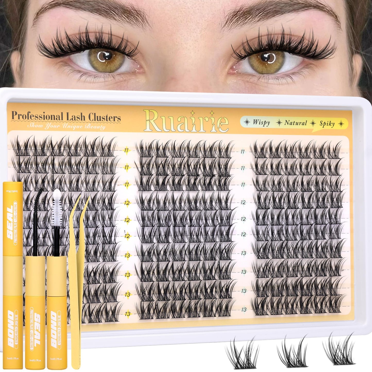 Manga Cluster Lashes Kit Natural Lash Clusters Wispy Individual Eyelashes 180pcs Spiky Eyelash Clusters C Curly 11-13mm Individual Lash Extensions
