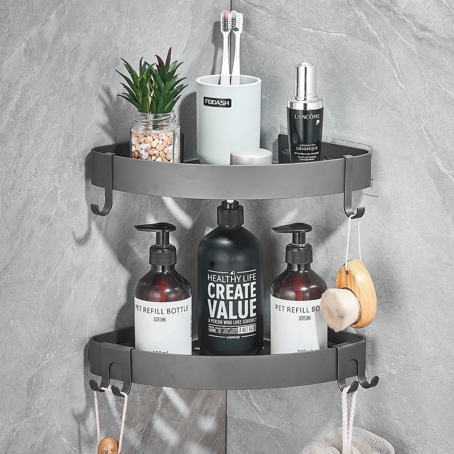 TRUSTLIFE Shower Storage Bathroom Shelf Shower Corner Caddy No Drilling Shower Organiser with Hooks, Wall Mounted Bath Shelf for Bathroom, Wetroom - 2