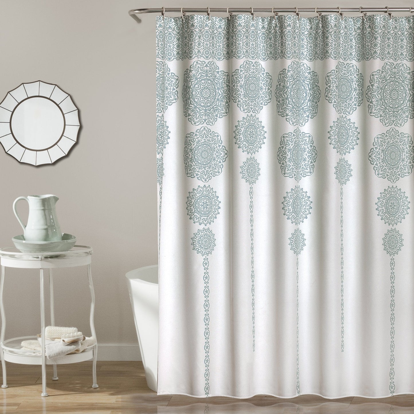 Lush Decor Stripe Medallion Shower Curtain-Fabric Mandala Bohemian Damask Print Design, 72" x 72", Blue