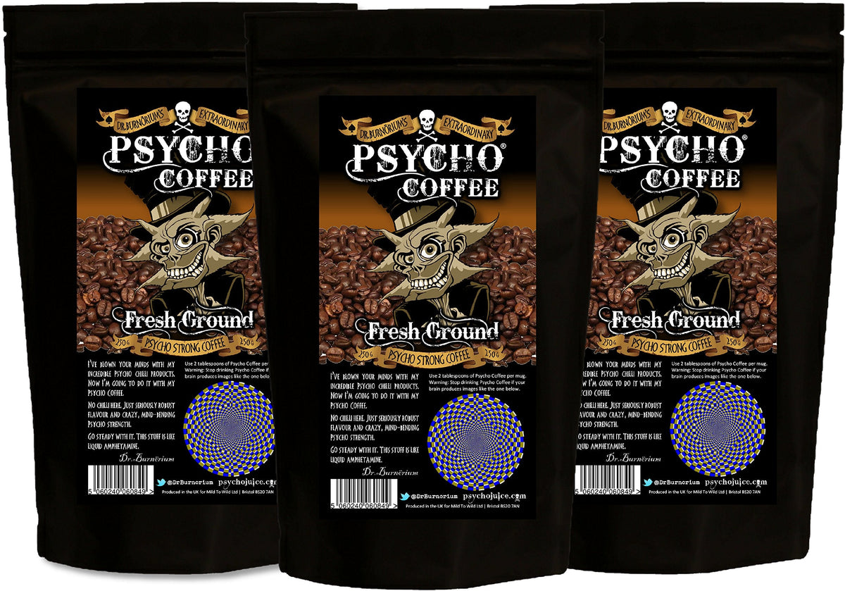 Psycho Coffee - Fresh Ground Psycho Strong Coffee - 3 x 250g Bags