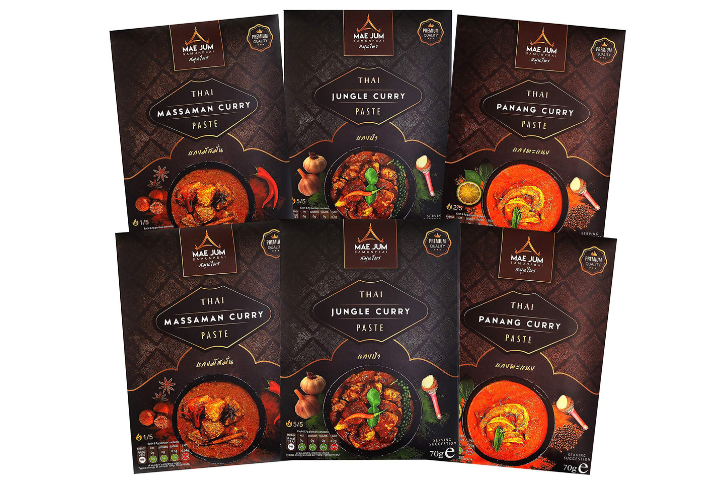 Variety Bundle - Traditional Thai Curry Paste by Mae Jum (6 packs x 70g) | Includes Great Taste Award Winners 2020