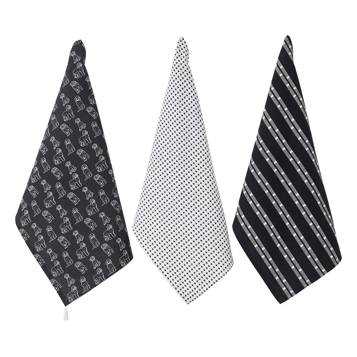 Penguin Home Set of 3 Recycled cotton Tea Towels, Eco Friendly Sustainable Plain weave printed kitchen towels with tassels on both corner Size - 50x70