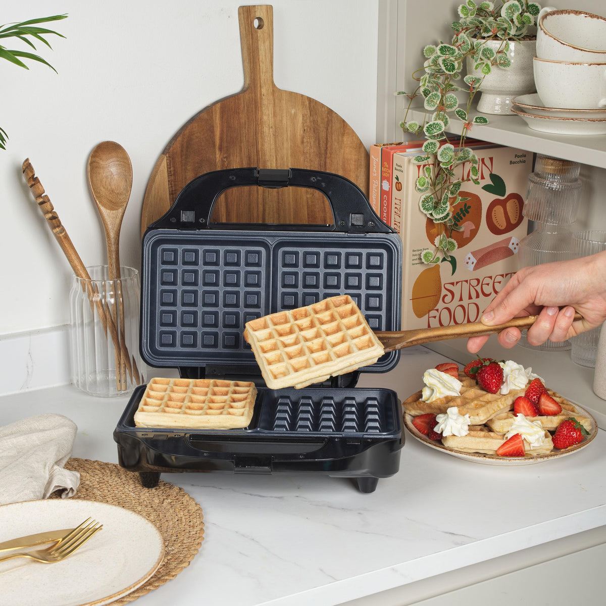 Salter EK2143 3-In-1 Snack Maker - Sandwich Toaster, Waffle Maker, Panini Press Grill, Includes Removable Extra Large Deep Fill Hot Plates, Non-Stick,