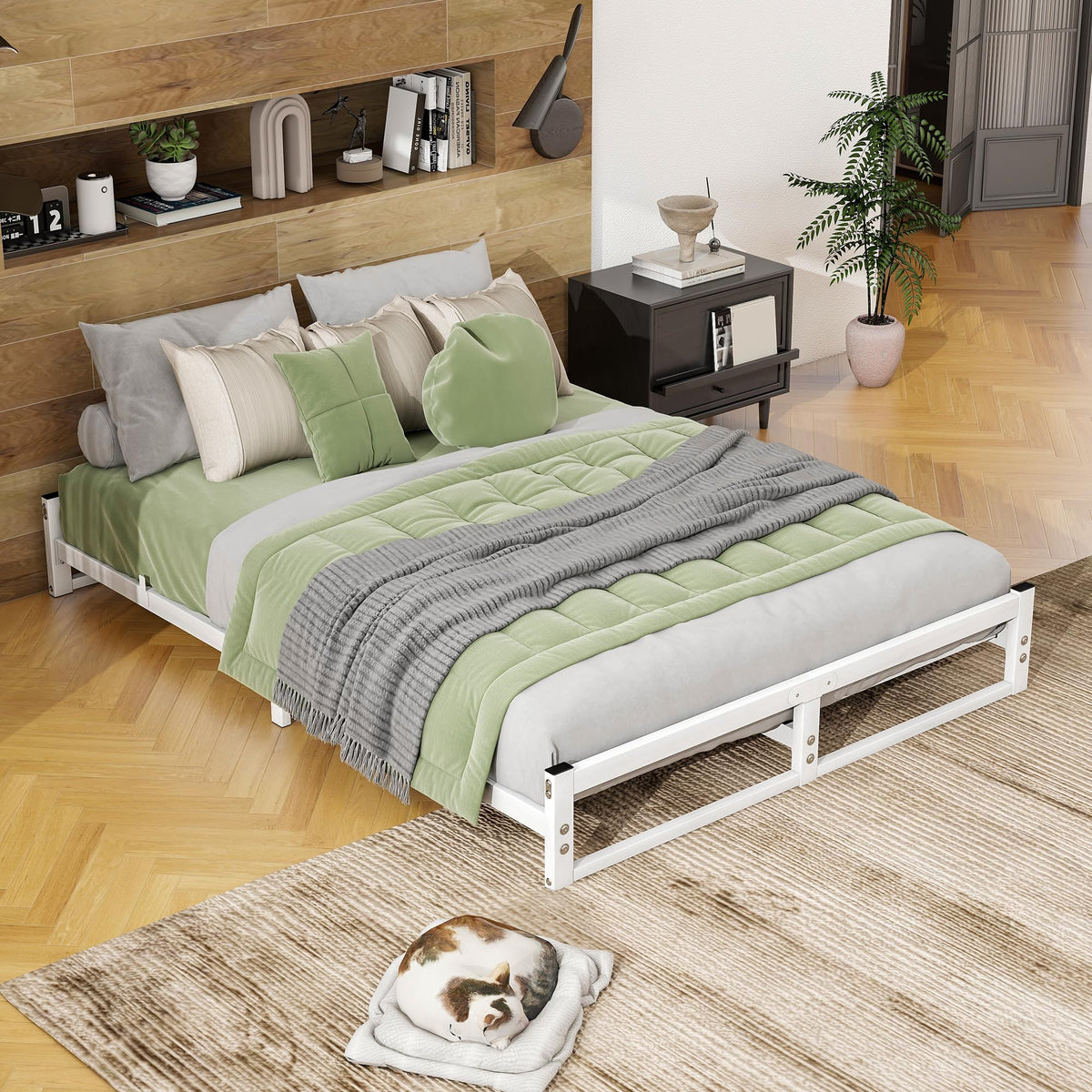 VECOCHO King Size Bed Frame,Metal Platform Low Bed Frame King Size Bed Base with Steel Slats,5ft Floor BedKing Beds,Mattress Foundation,No Box Spring