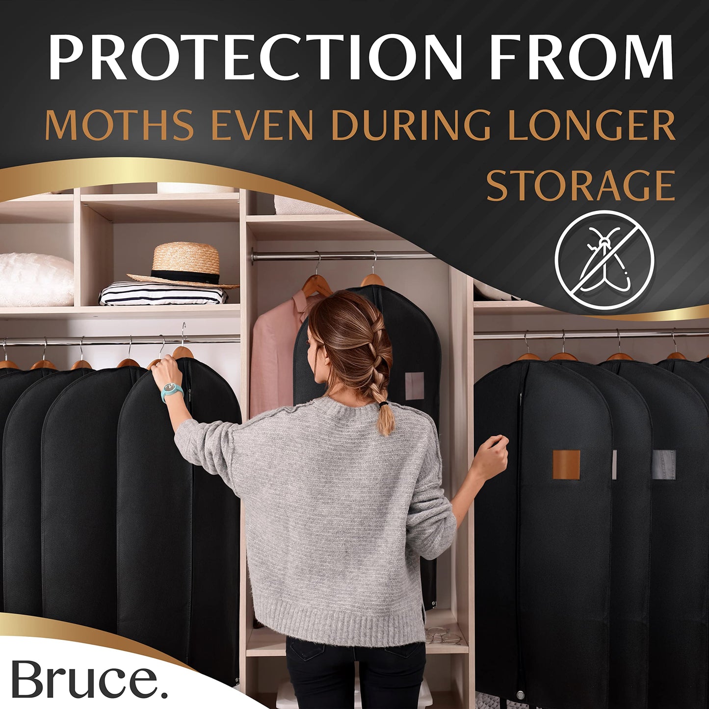 Bruce.® 3x Garment Bags 152x60 cm + Shoe Bag – Black