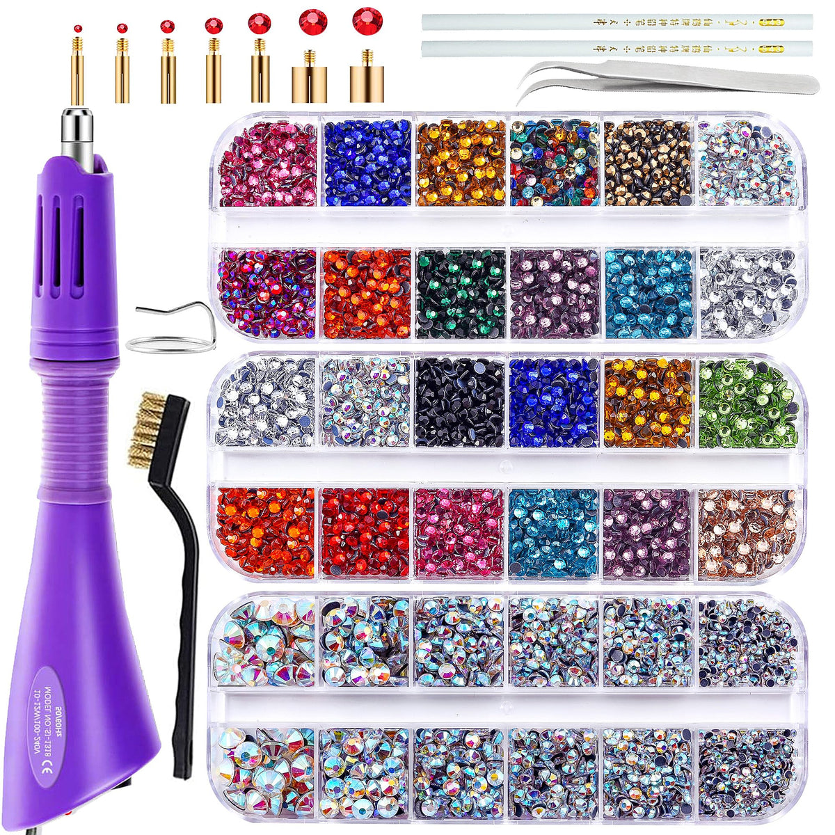 BLINGINBOX Hotfix Rhinestones Applicator Tool for Crafts Clothes, Hot Fix Rhinestone Applicator Set Pen Iron Bedazzler Kit with 6000PCS Round Crystals