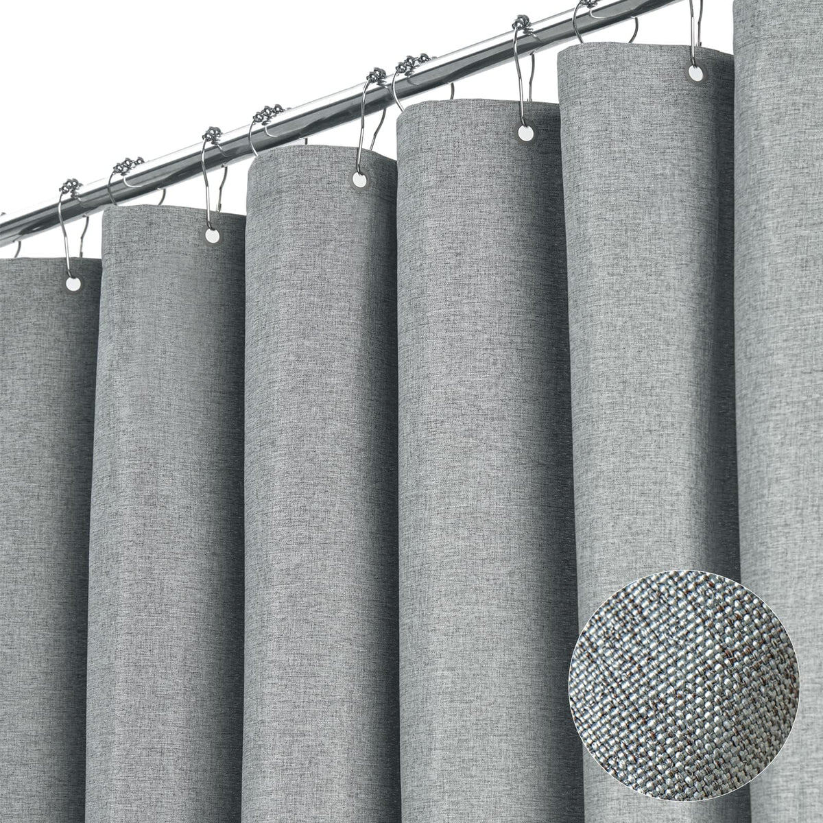 BTTN Grey Shower Curtain, Linen Textured Weighted Mould Proof Resistant Fabric Wet room Shower Curtains, Waterproof Washable Cloth Bathroom Shower