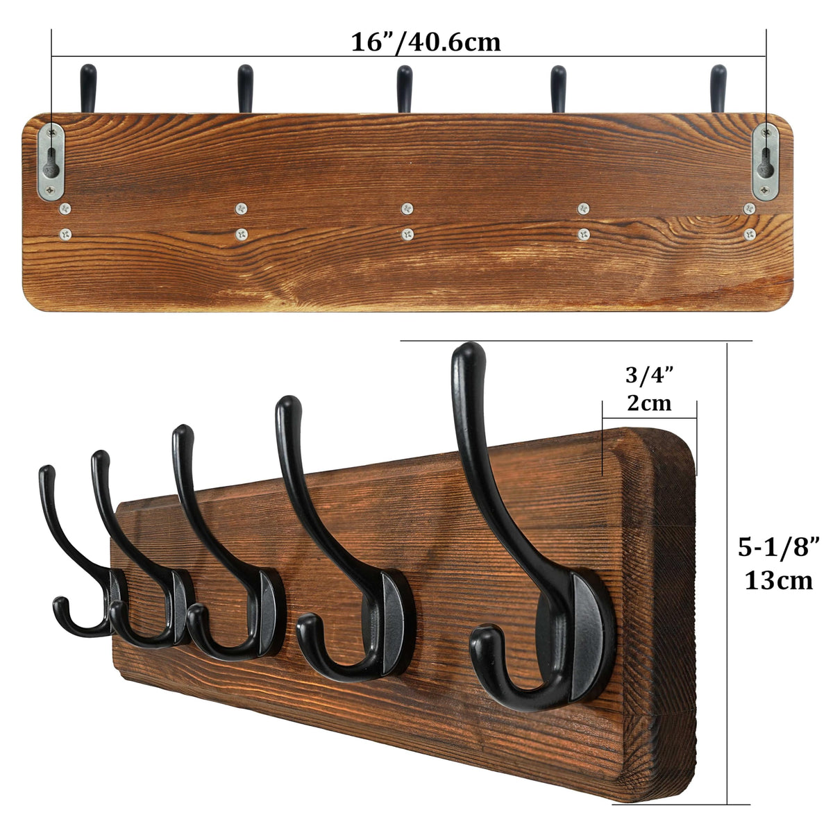 WEBI Coat Rack Wall Mount,Coat Hooks Wall Mounted,16" Hole to Hole,Rustic Large Coat Hanger Wall Hook Rack,5 Hooks for Hanging