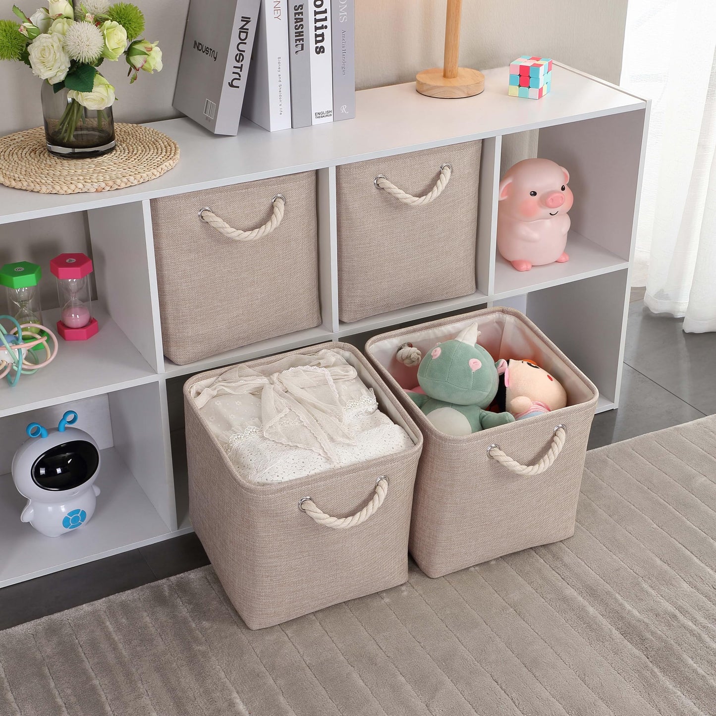 Mangata 28x28x28cm Cube Storage Boxes 4Pcs Light Khaki Foldable Baskets