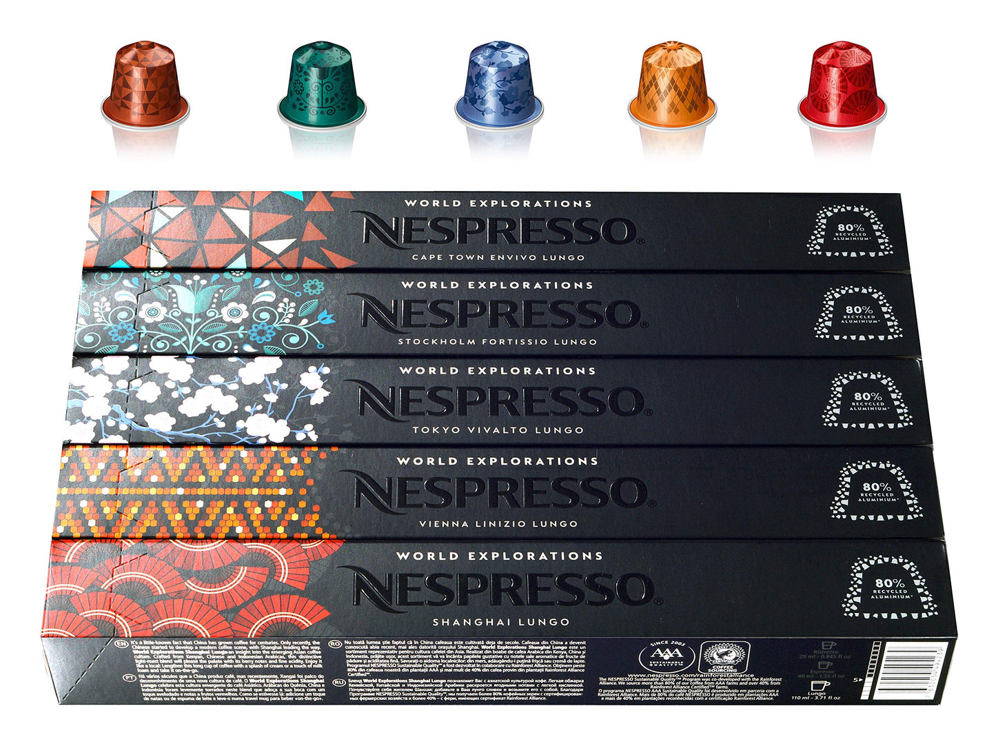 Nespresso World Explorations Pack: Vivalto, Linizio, Fortissio, Envivo, Shanghai Lungo, 50 Capsules