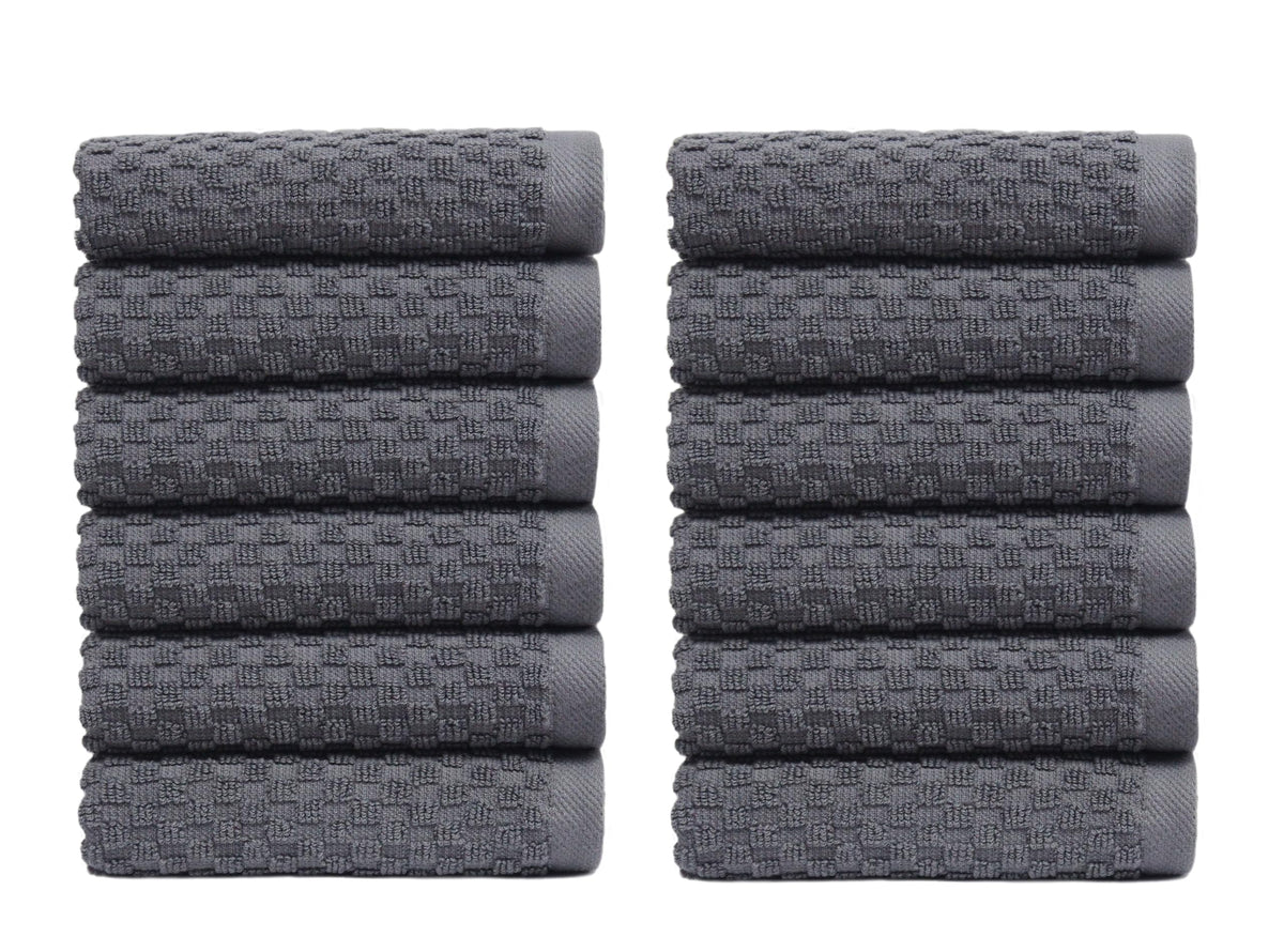 COTTON CRAFT Euro Spa Waffle Wash Cloth - Set of 12 Luxury Pure Ringspun Cotton Waffle Weave Bathroom Face Towel - Everyday Absorbent Hotel Gym Shower