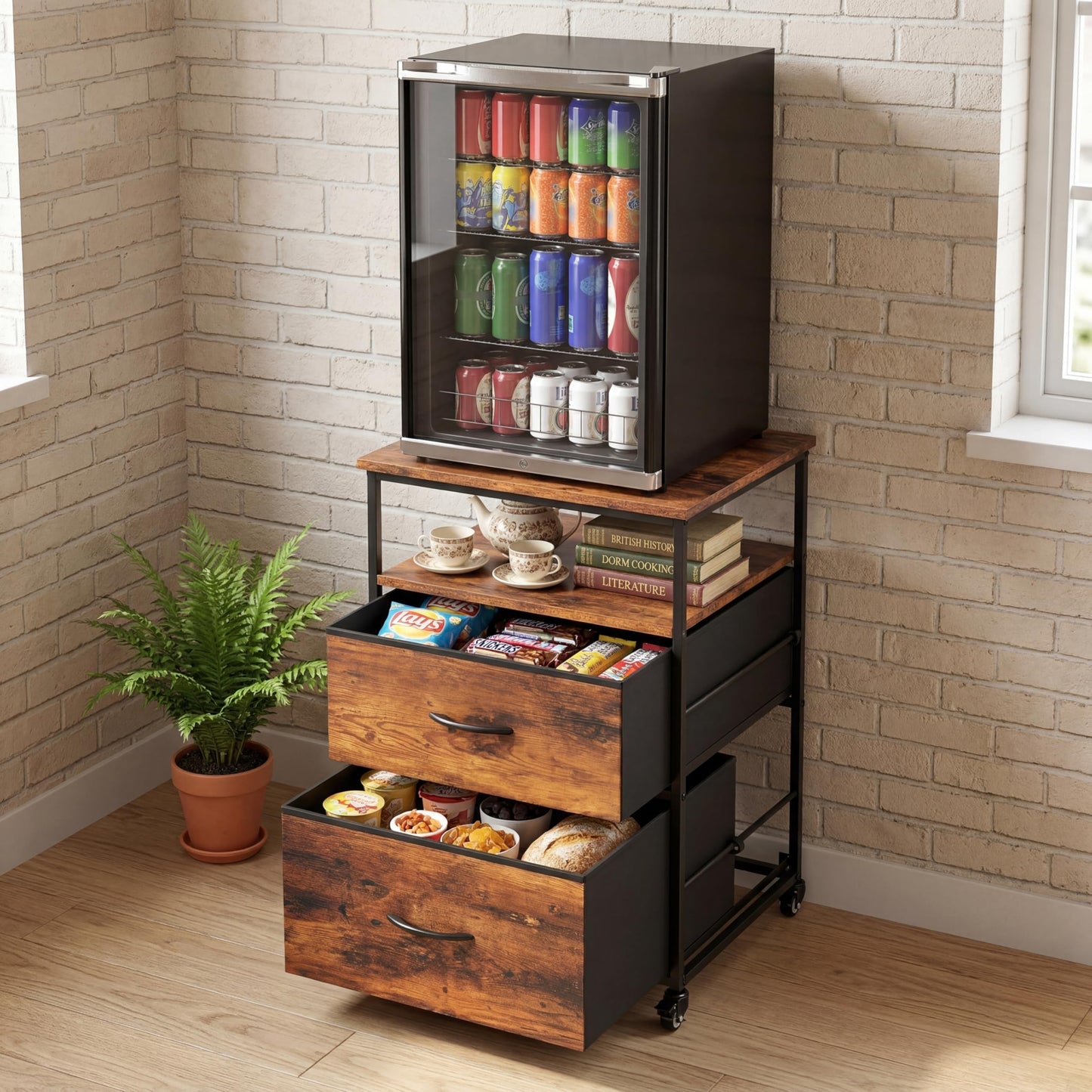 Turosur Mini Fridge Stand with Storage& Wheels, drinks fridge stand 167KG