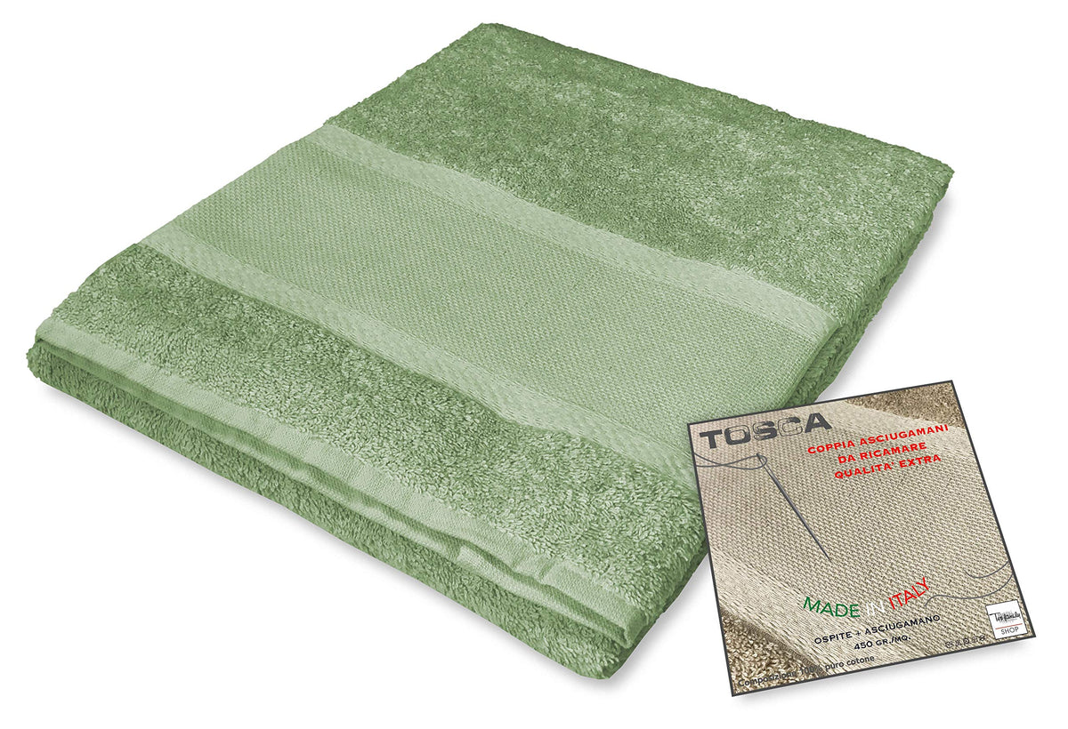 tex family Tosca Sponge Towel Set ? Aida Canvas to Embroider Cross Stitch 1+1 Face and Guest - Green