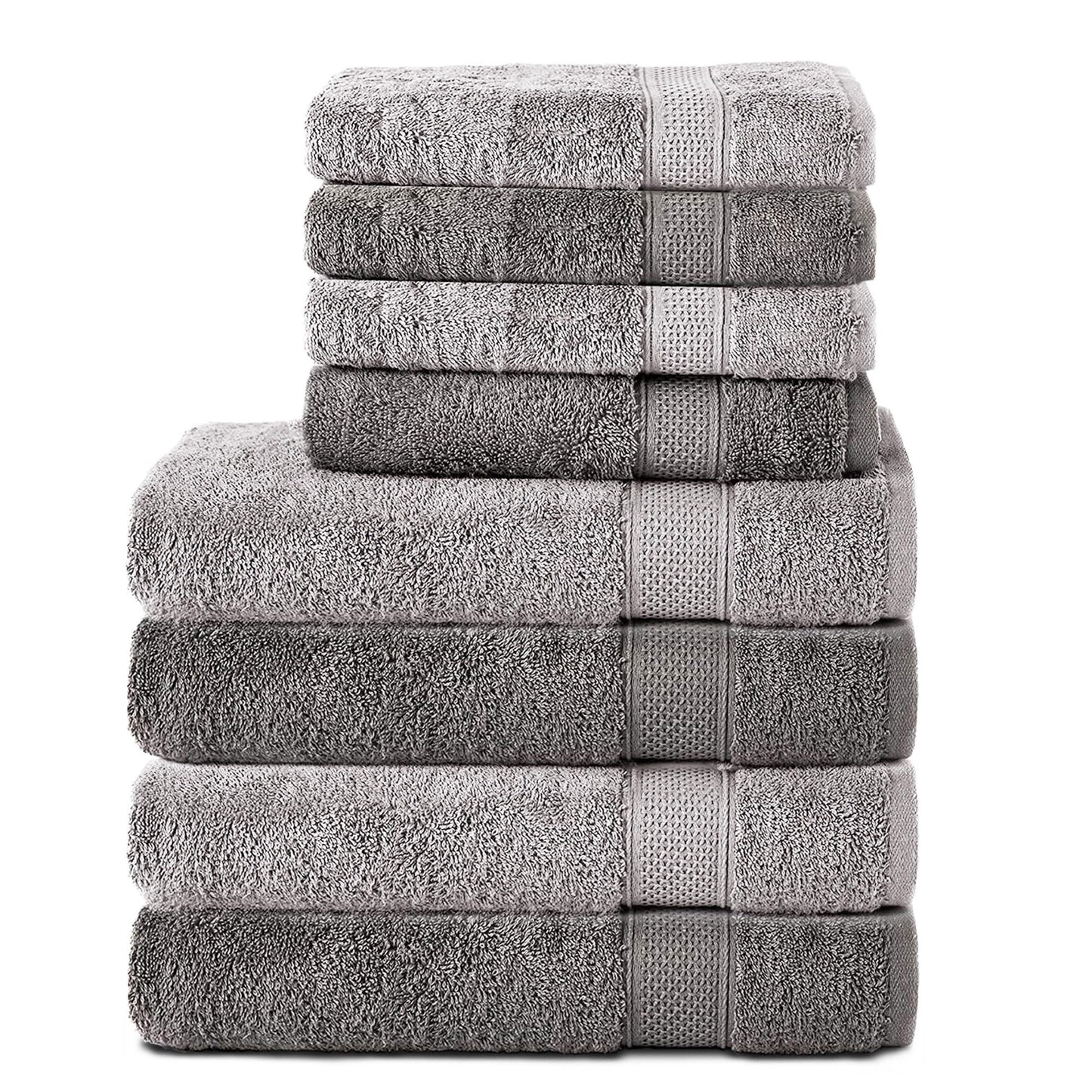 Komfortec Set of 8 Hand Towels 100% Cotton, 4 Bath Towels 70 x 140 cm and 4 Hand Towels 50 x 100 cm, Terry Cloth, Soft, Towel, Large,