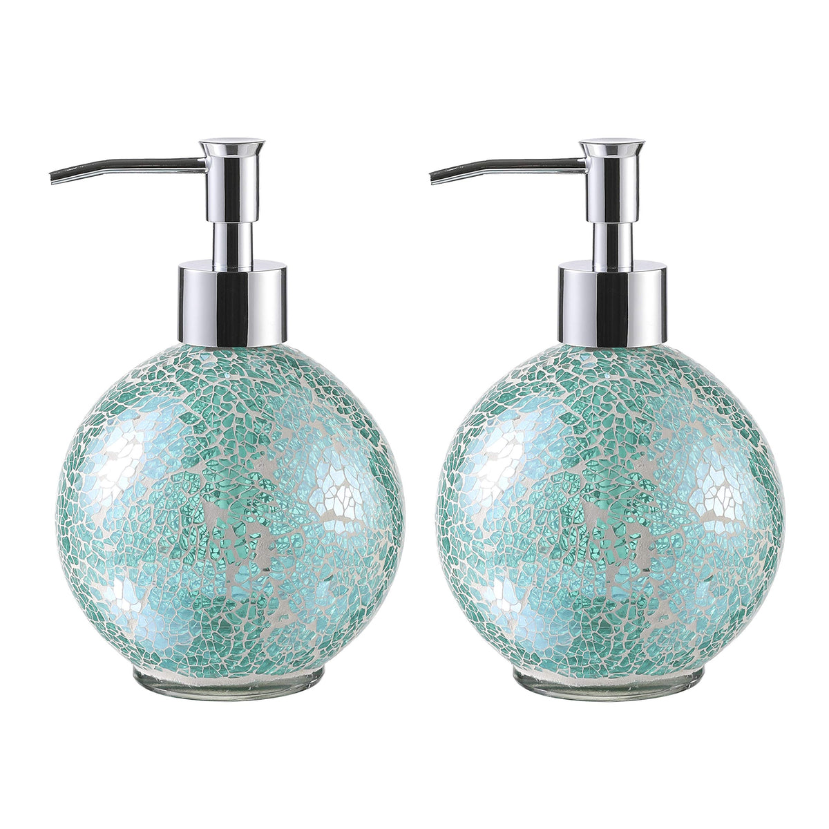 WHOLE HOUSEWARES | Glass Mosaic Hand Soap Dispenser for Bathroom | Lotion Bottle for Kitchen, Bathroom with Chrome Plated Plastic Pump |14 Ounce Set
