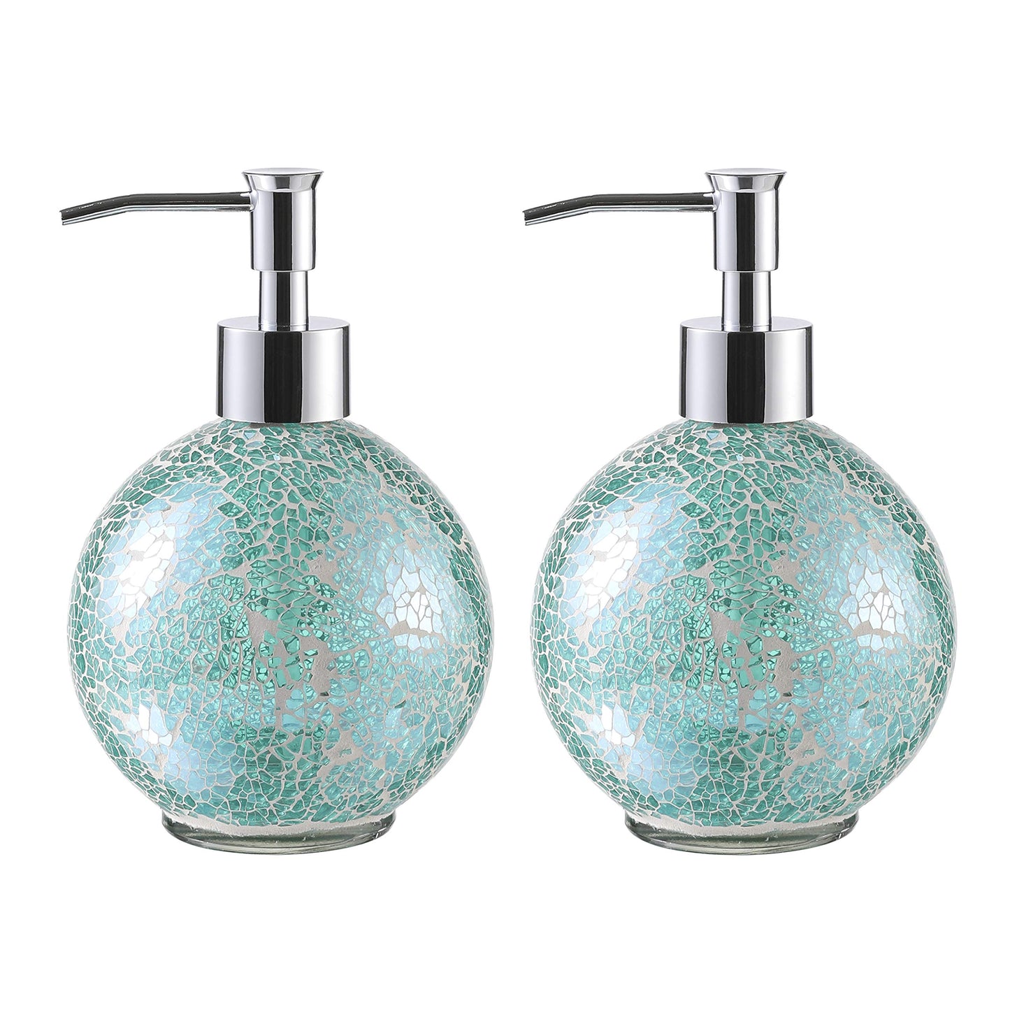 WHOLE HOUSEWARES | Glass Mosaic Hand Soap Dispenser for Bathroom | Lotion Bottle for Kitchen, Bathroom with Chrome Plated Plastic Pump |14 Ounce Set