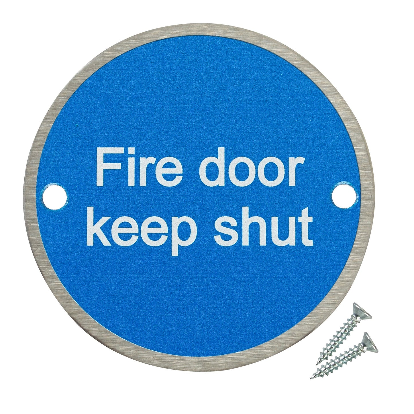 Fire Door Guru? - Fire Door Keep Shut - Pack of 10 - Stainless Steel Safety Sign 76mm Disc - Fixings Included